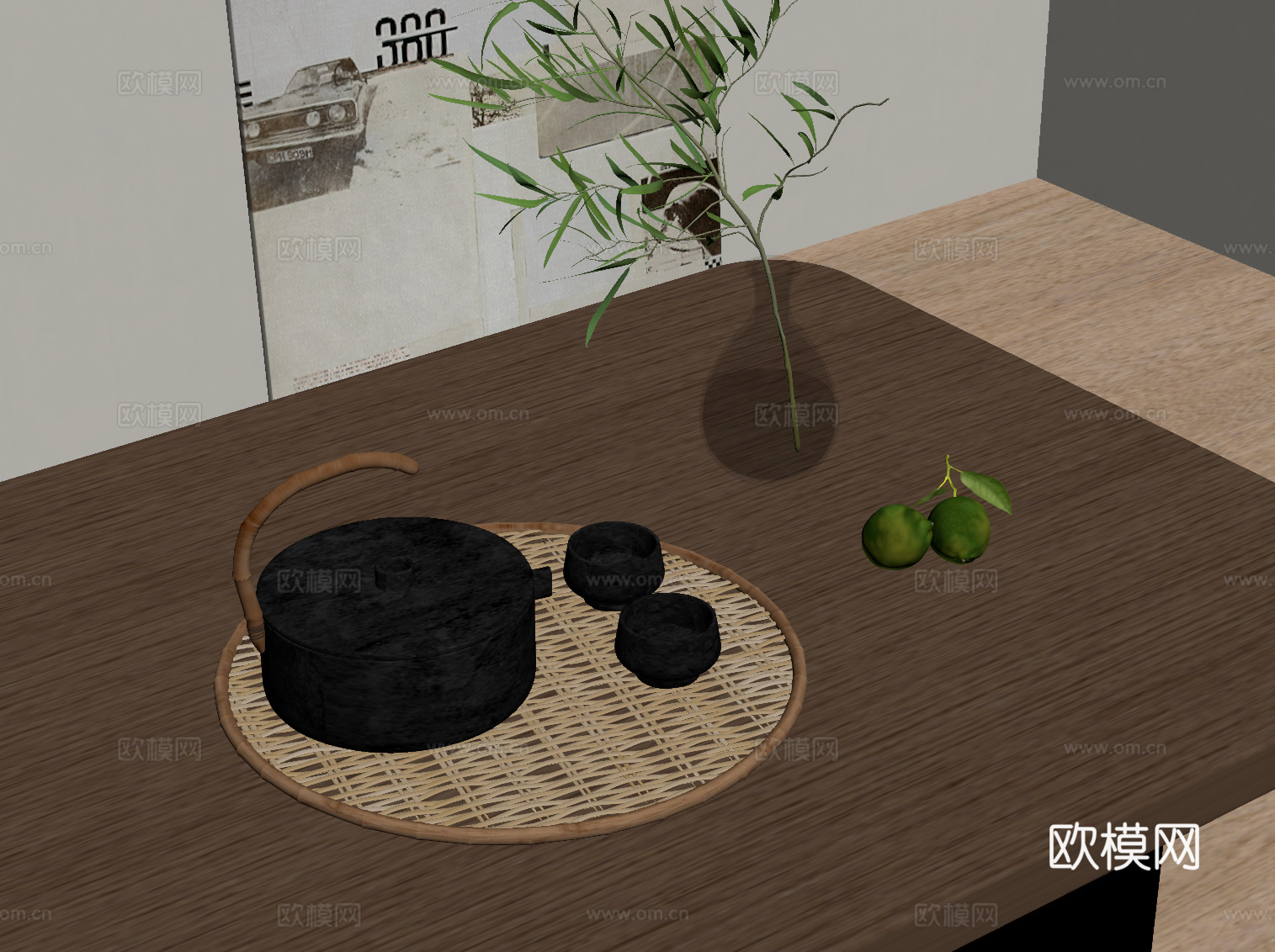 新中式茶具 摆件su模型