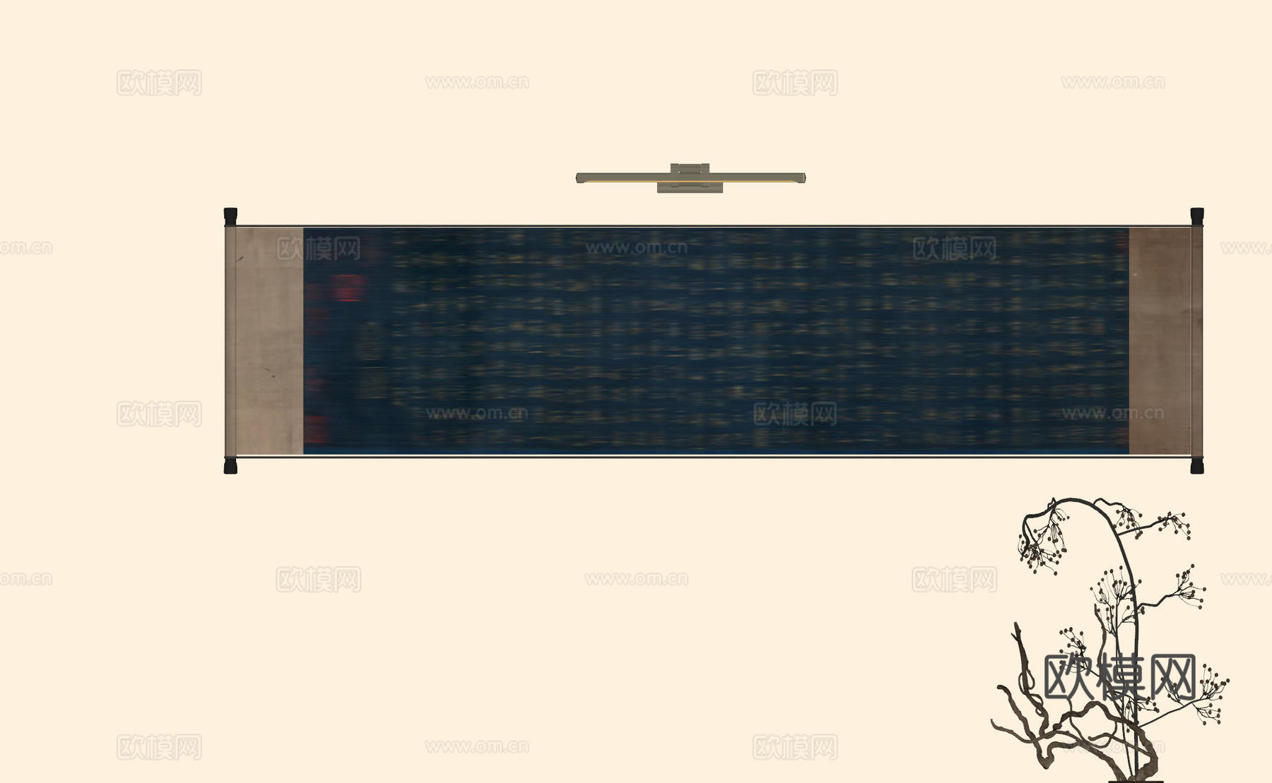 新中式禅意装饰画 宋式挂画 侘寂风挂画 中古风卷轴画 山水字su模型