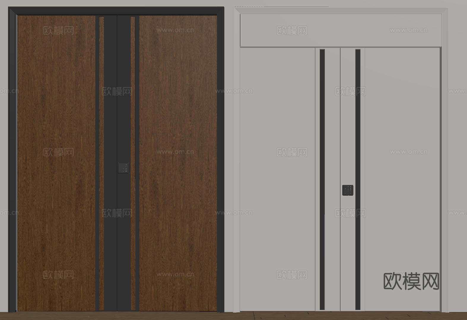 现代极简双开门 中古平开门 入户门 防盗门 通顶对开门 别墅su模型