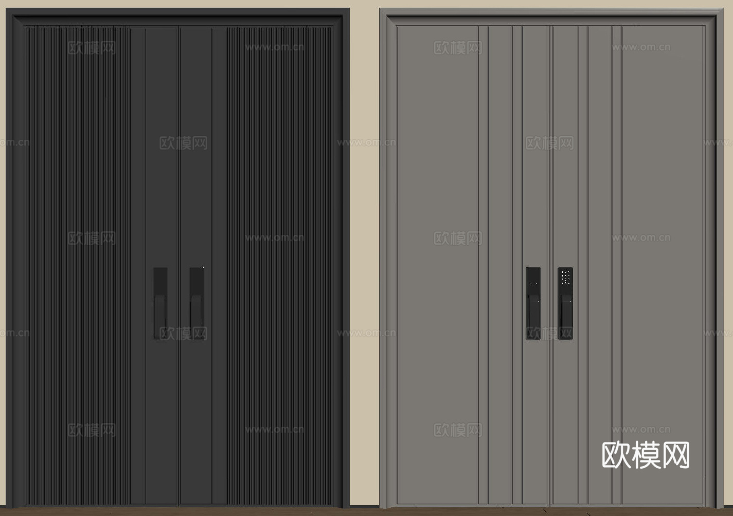 现代极简双开门 中古平开门 入户门 防盗门 通顶对开门 别墅su模型