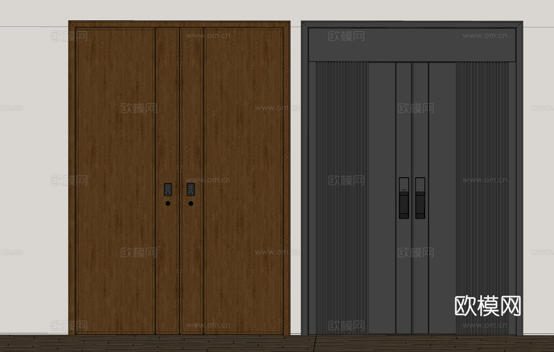 现代极简双开门 中古平开门 入户门 防盗门 通顶对开门 别墅su模型