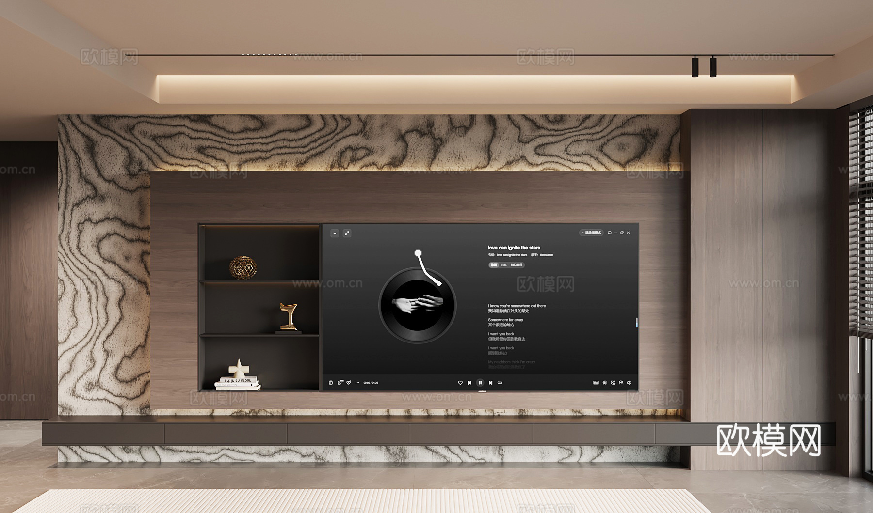 现代意式电视背景墙su模型