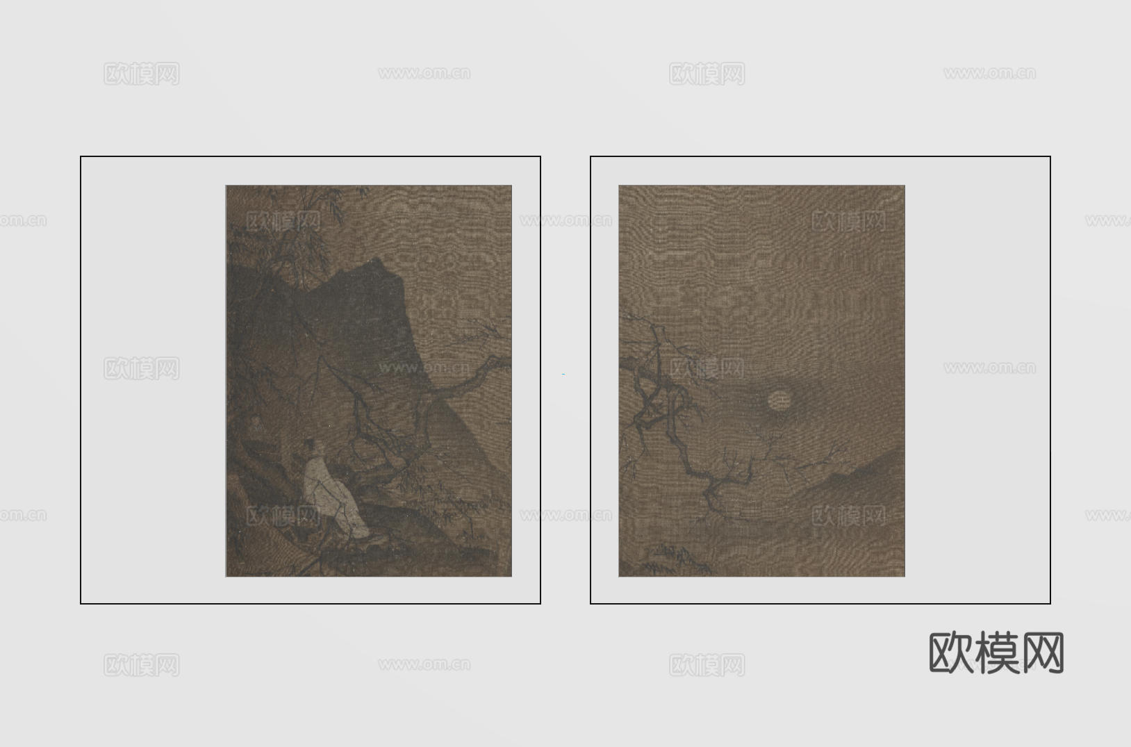 新中式禅意装饰画 宋式挂画 侘寂风挂画 中古风卷轴画 山水字su模型下载（渲染图2）