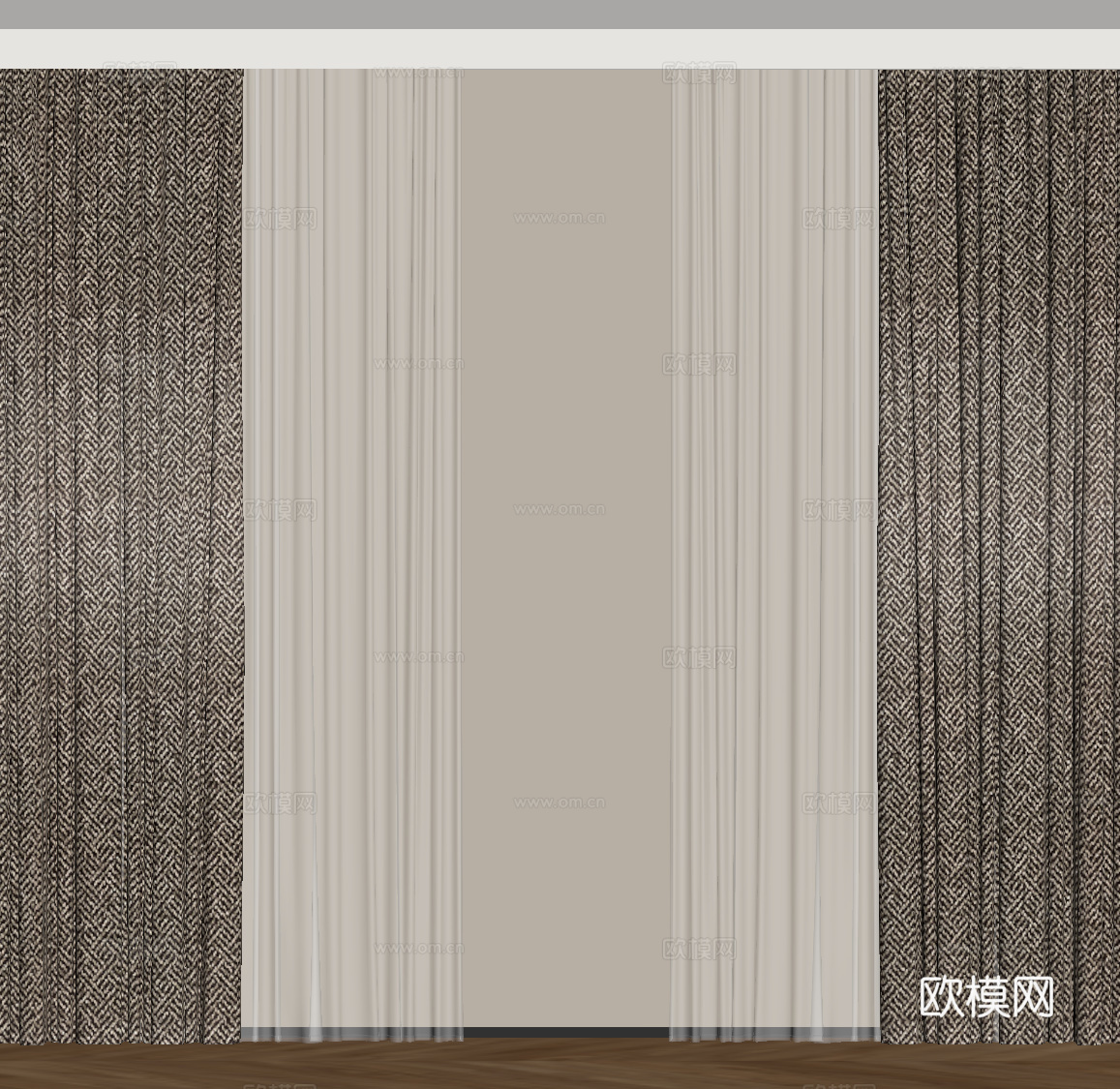 现代意式窗帘 布帘 纱帘su模型