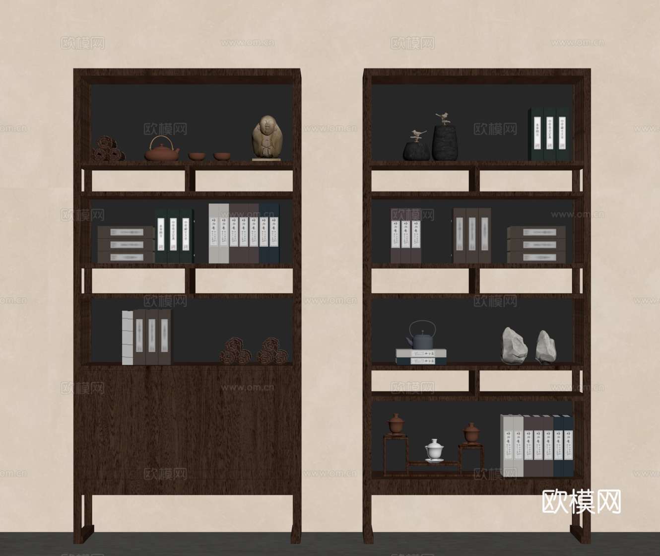 新中式书架su模型