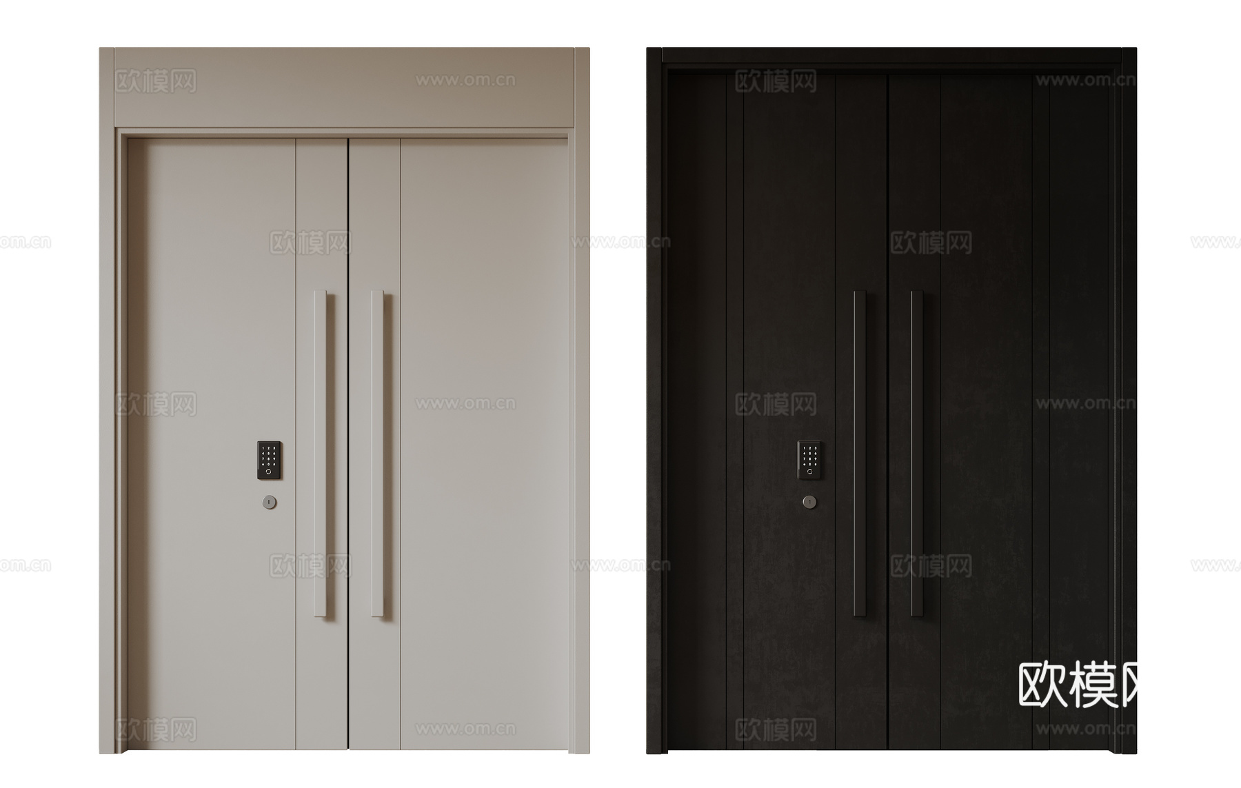 现代极简双开门 中古平开门 入户门 防盗门 通顶对开门 别墅su模型