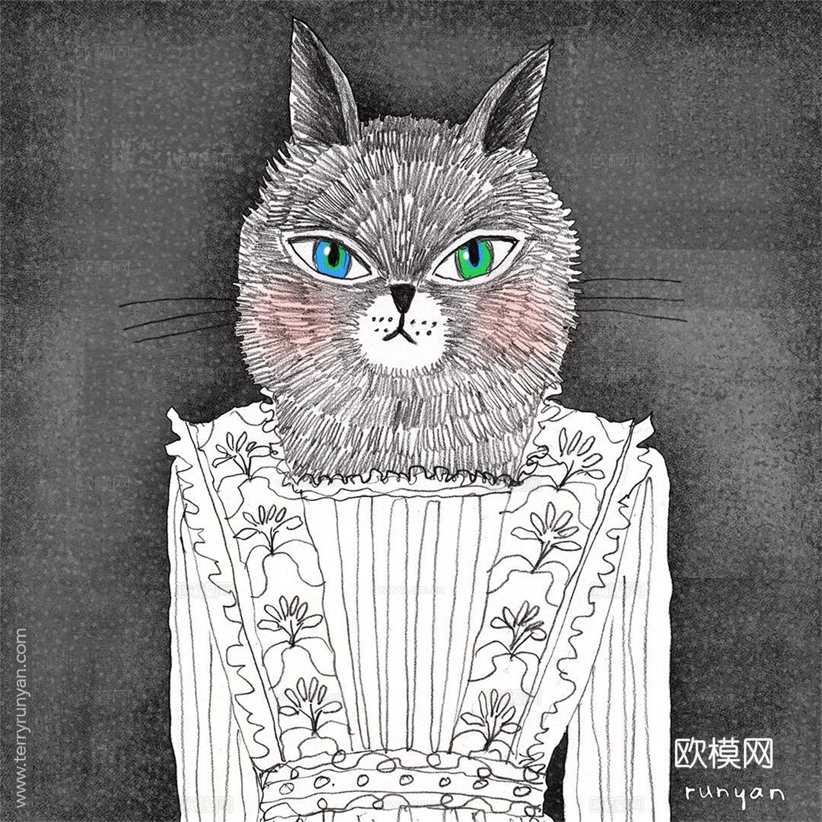 可爱动物手绘创意童趣插画猫咪动物插画治愈系插画可爱儿童插画下载