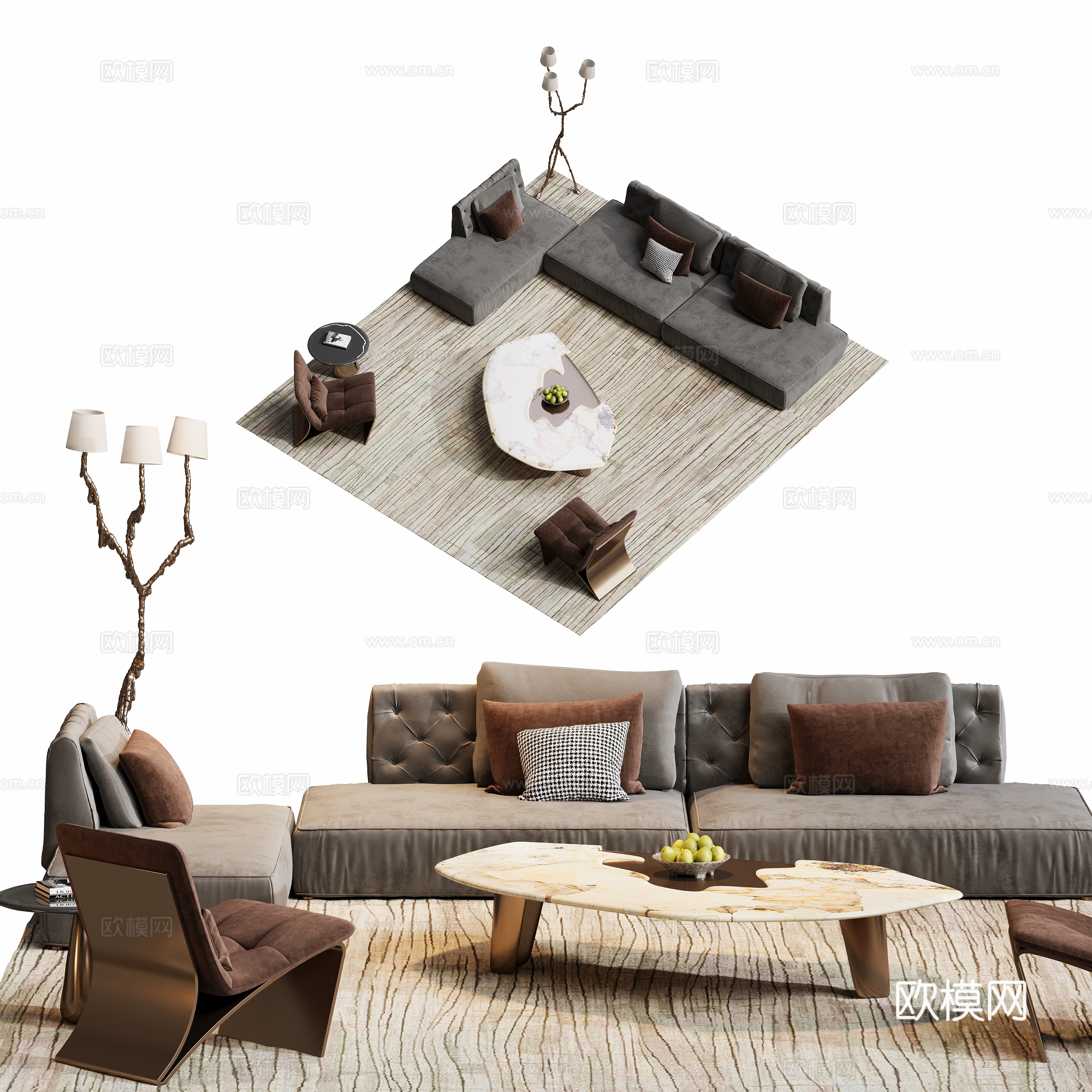 客厅轻奢沙发茶几组合su模型