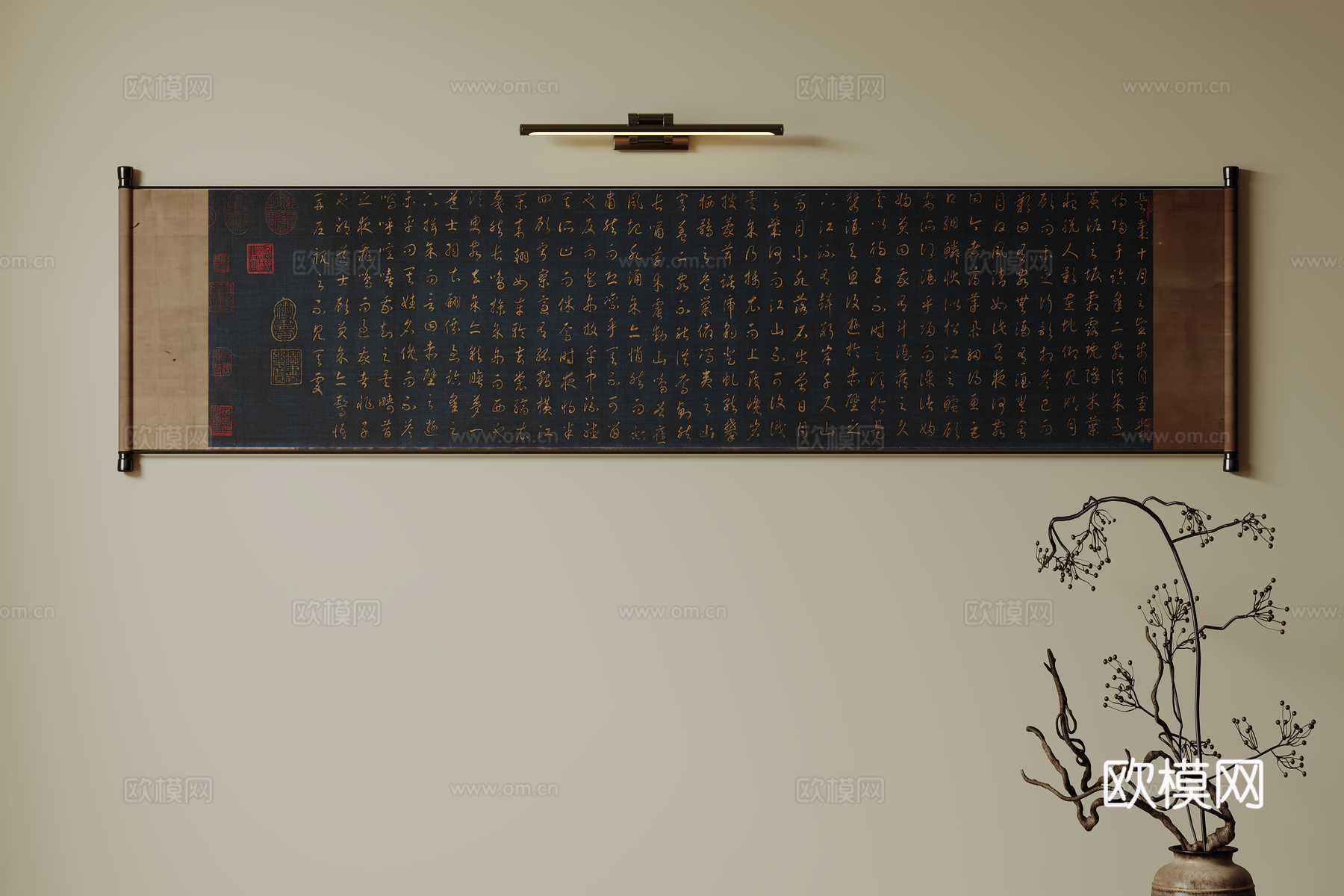 新中式禅意装饰画 宋式挂画 侘寂风挂画 中古风卷轴画 山水字su模型