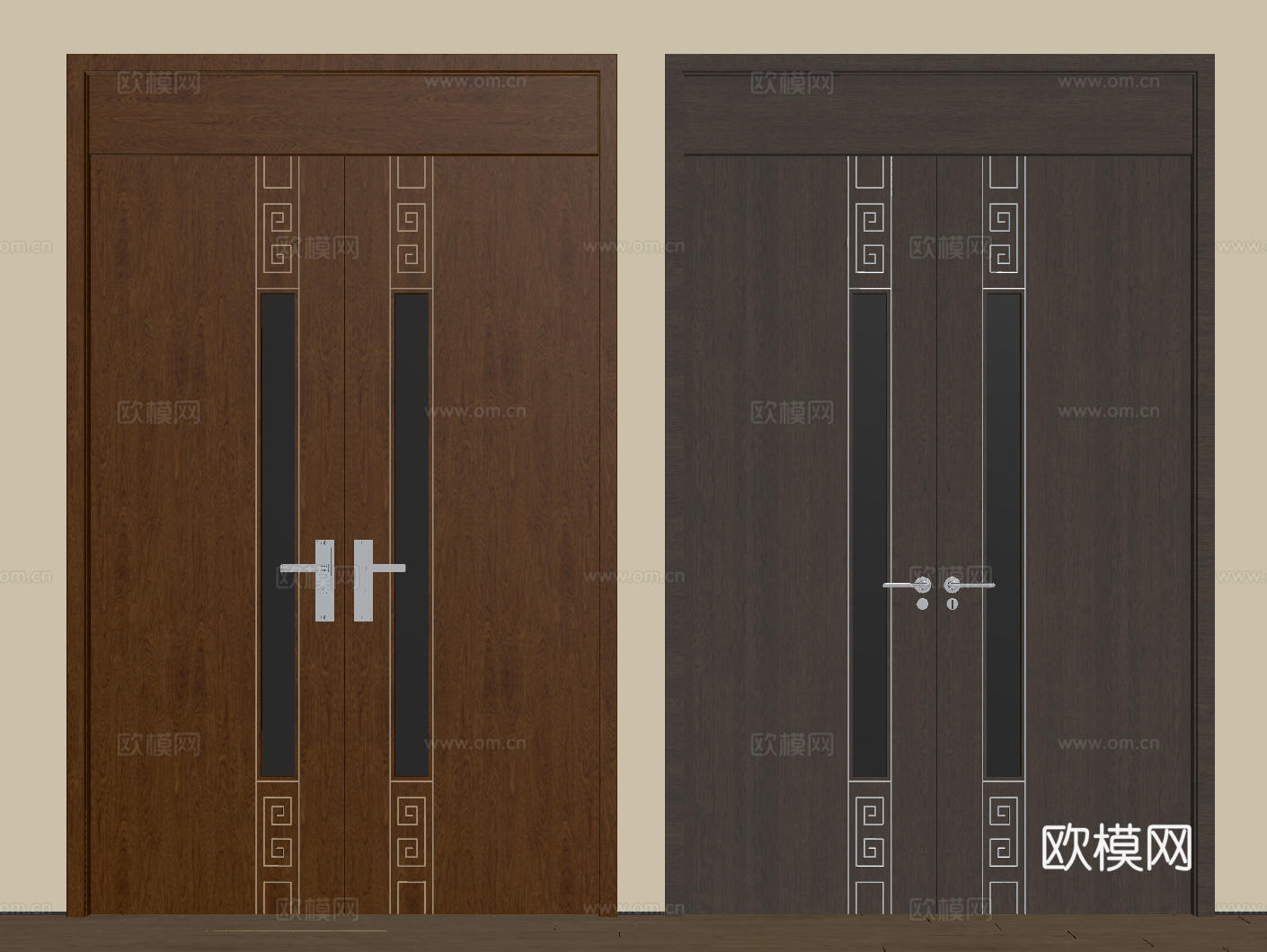 新中式侘寂双开门 中古平开门 入户门 防盗门 通顶对开门 别su模型