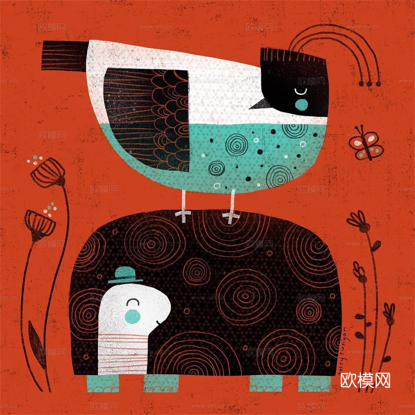 可爱动物手绘创意童趣插画猫咪动物插画治愈系插画可爱儿童插画下载