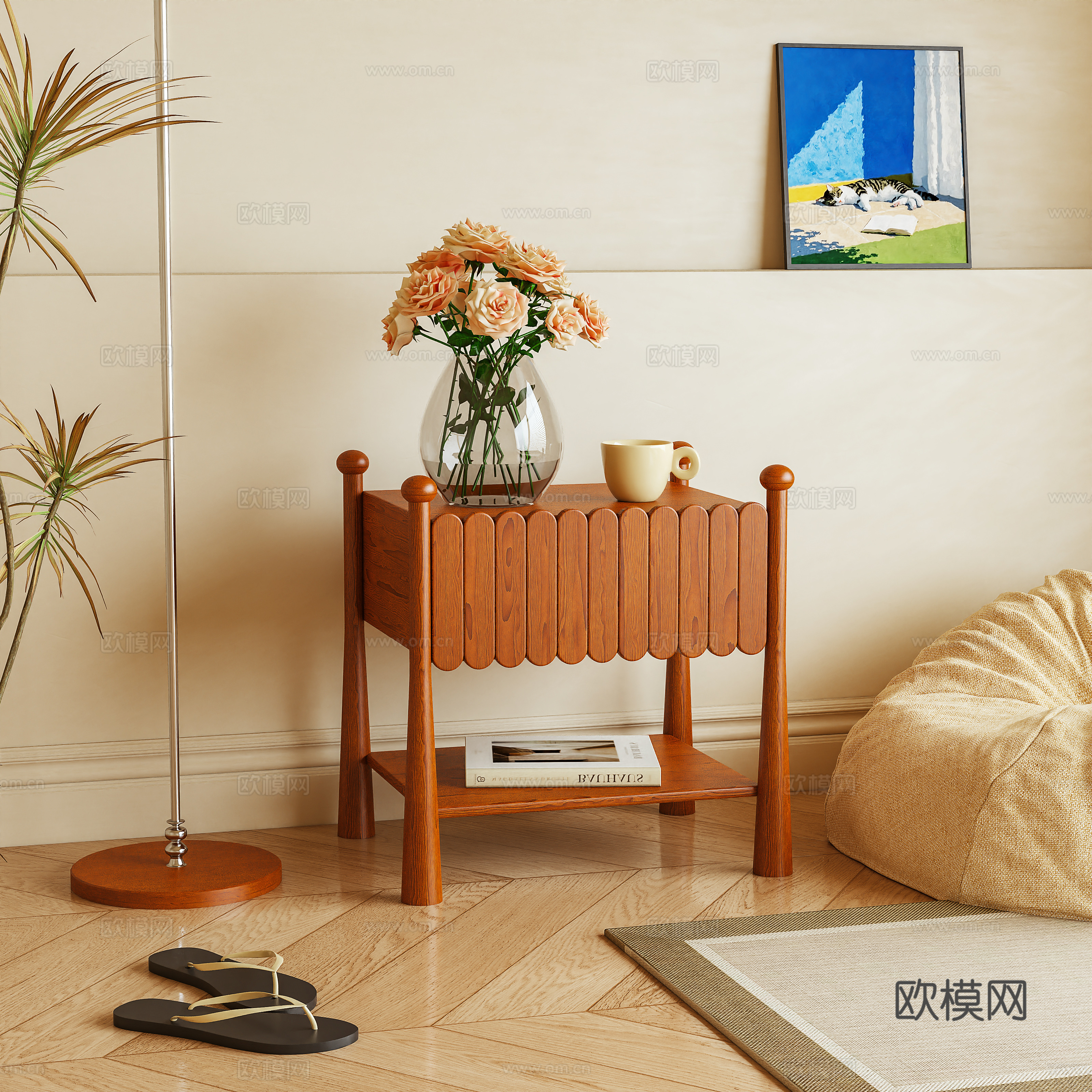 床头柜 边柜 储物柜 边几 摆件3d模型下载