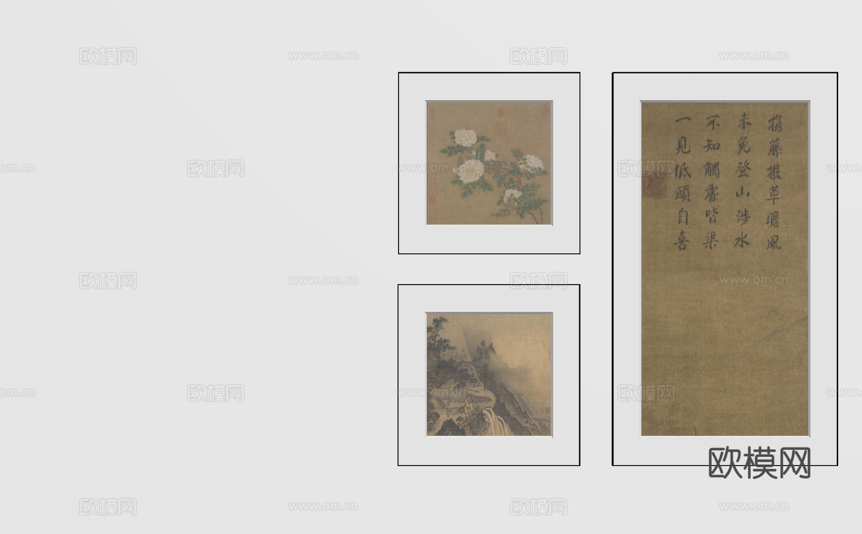 新中式禅意装饰画 宋式挂画 侘寂风挂画 中古风卷轴画 山水字su模型