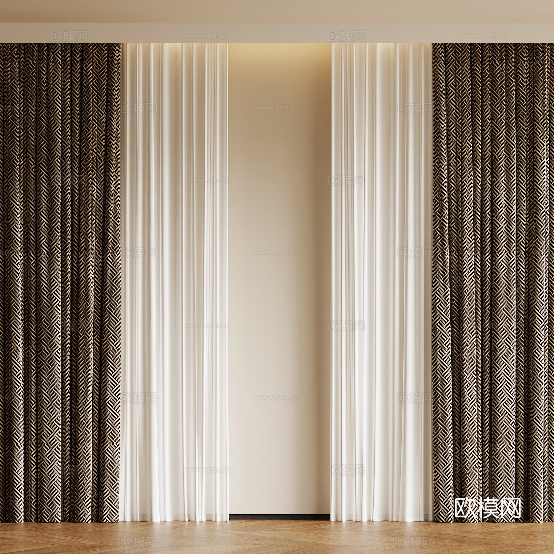 现代意式窗帘 布帘 纱帘su模型