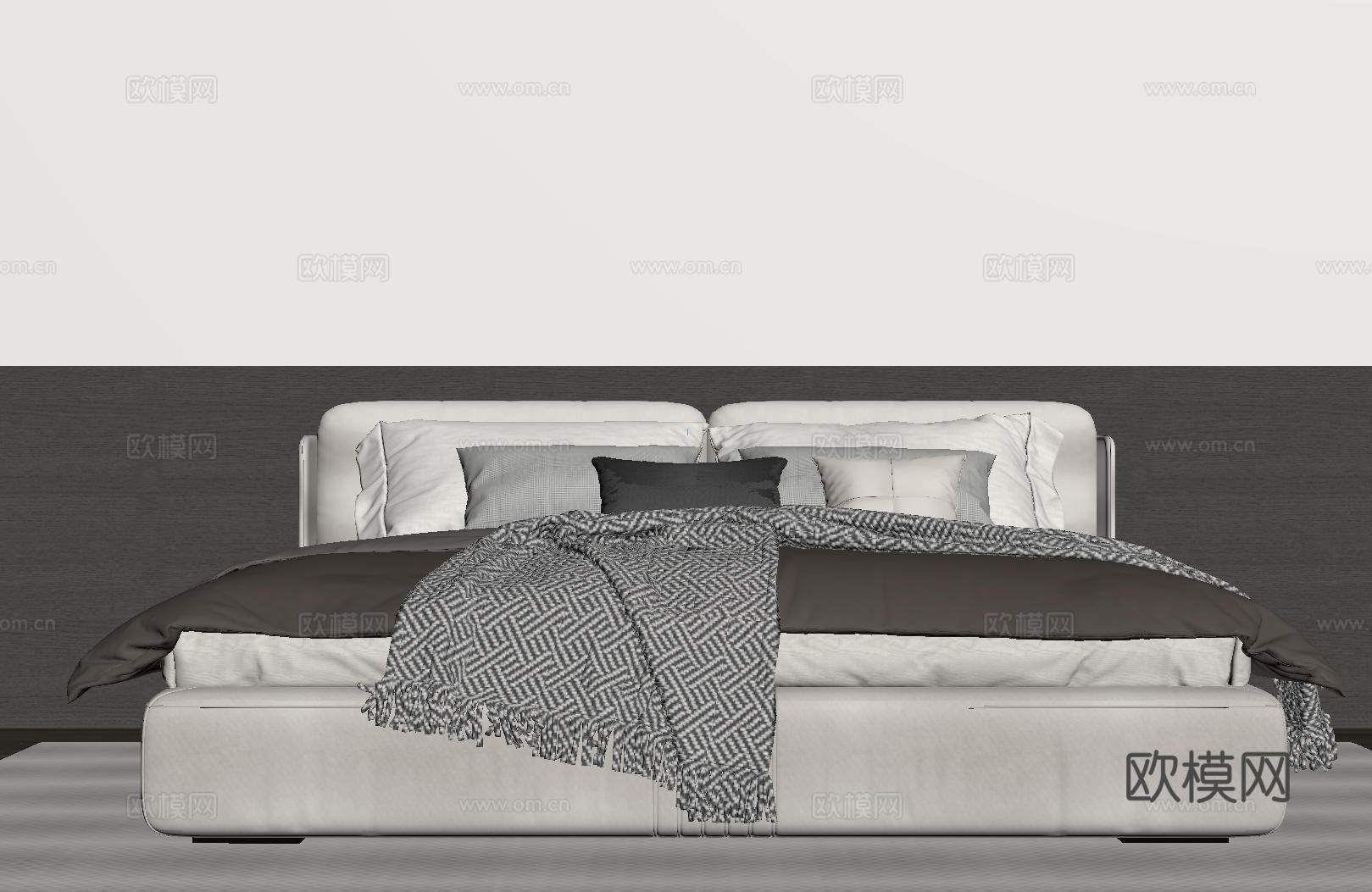 现代意式双人床 皮质床 布艺双人床 中古主卧床 地台床 极简su模型