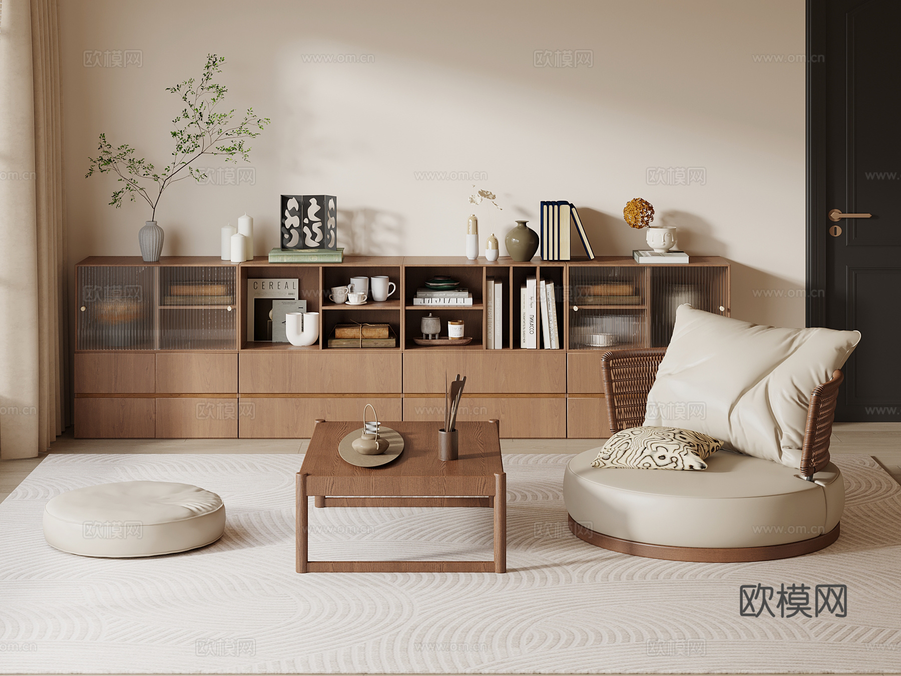 侘寂中古风茶室 休闲桌椅su模型