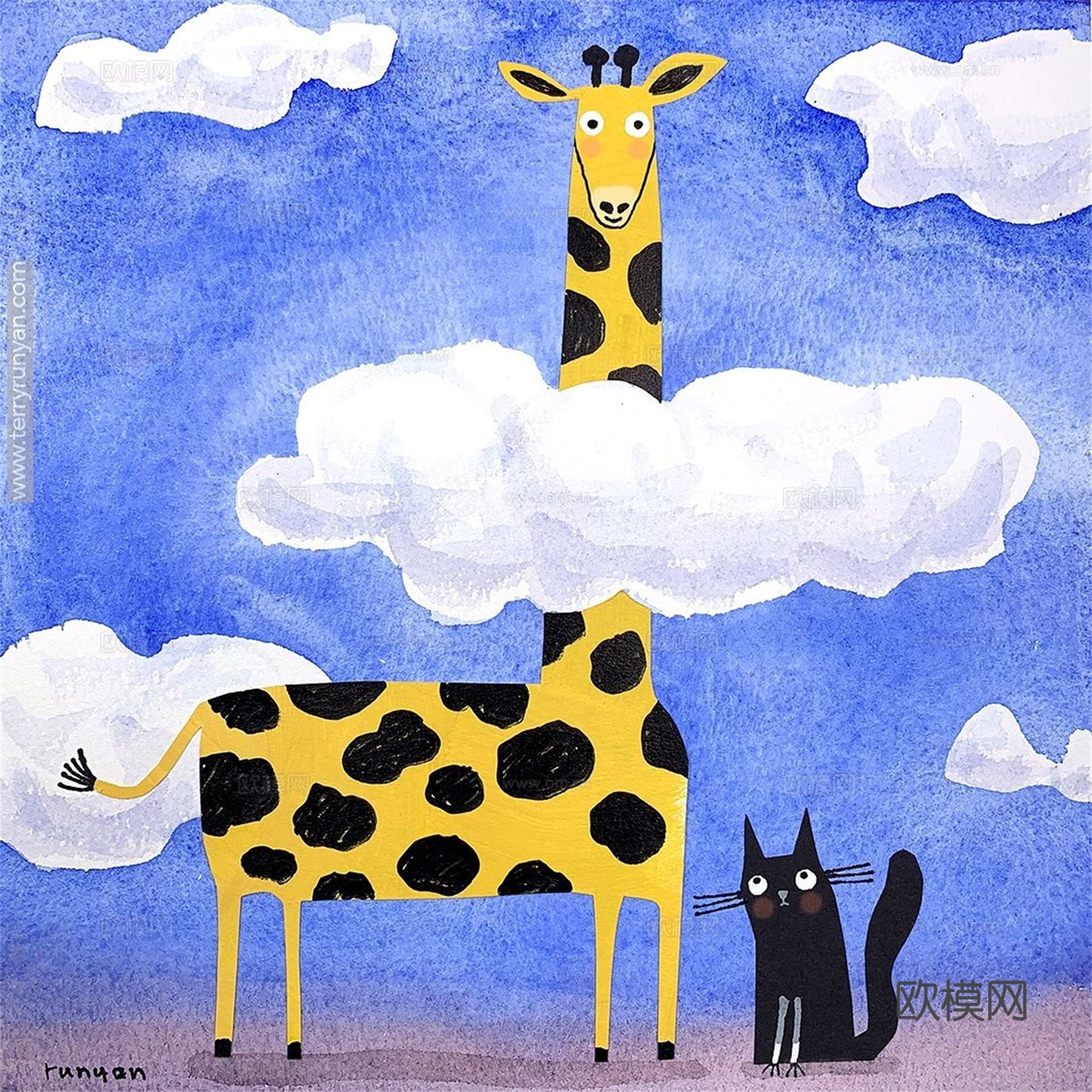 可爱动物手绘创意童趣插画猫咪动物插画治愈系插画可爱儿童插画下载