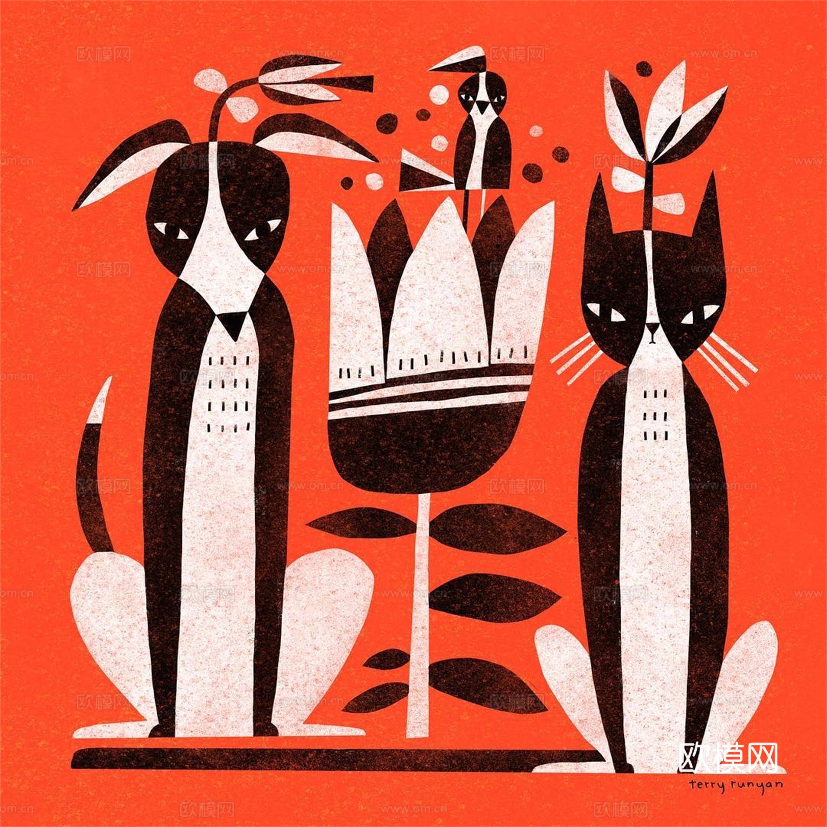 可爱动物手绘创意童趣插画猫咪动物插画治愈系插画可爱儿童插画下载