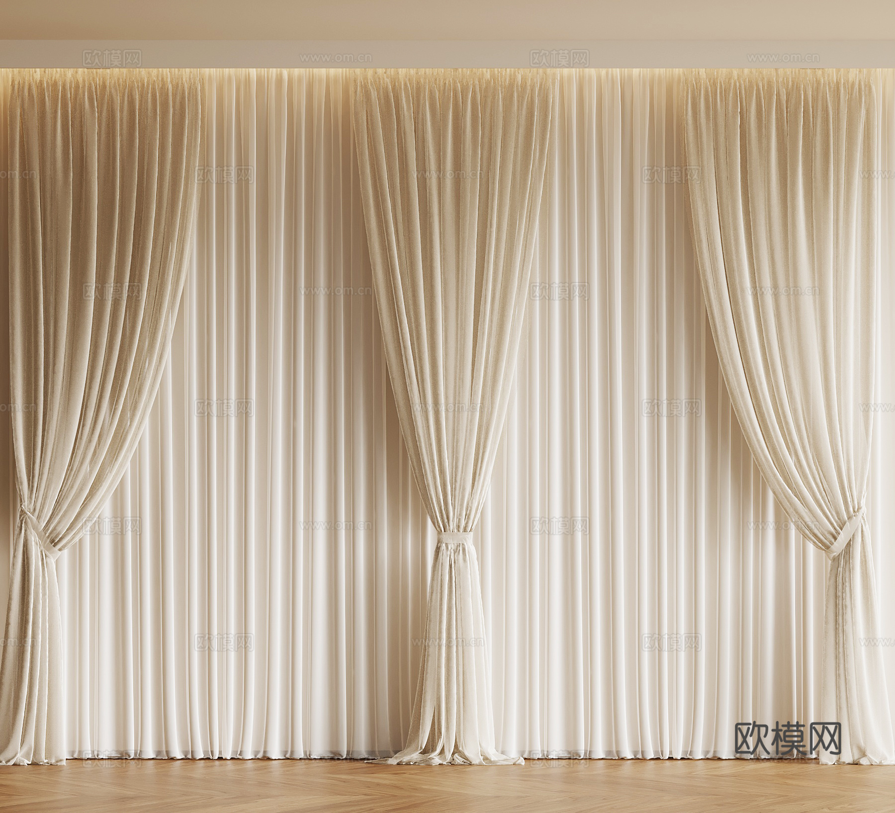 法式奶油风窗帘su模型