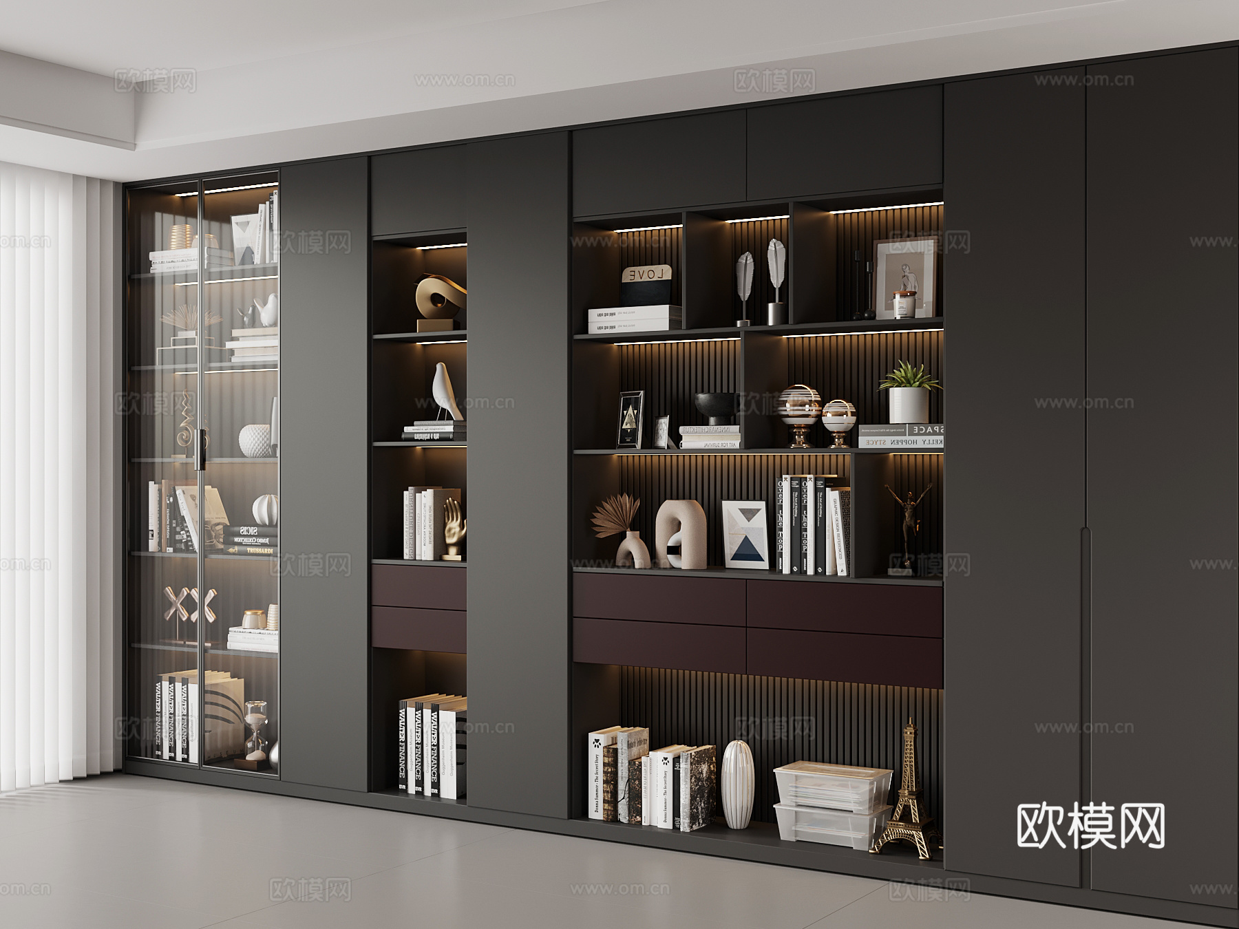 现代意式书柜su模型