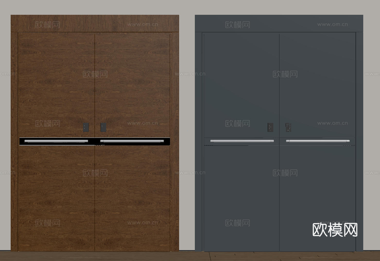 现代极简双开门 中古平开门 入户门 防盗门 通顶对开门 别墅su模型