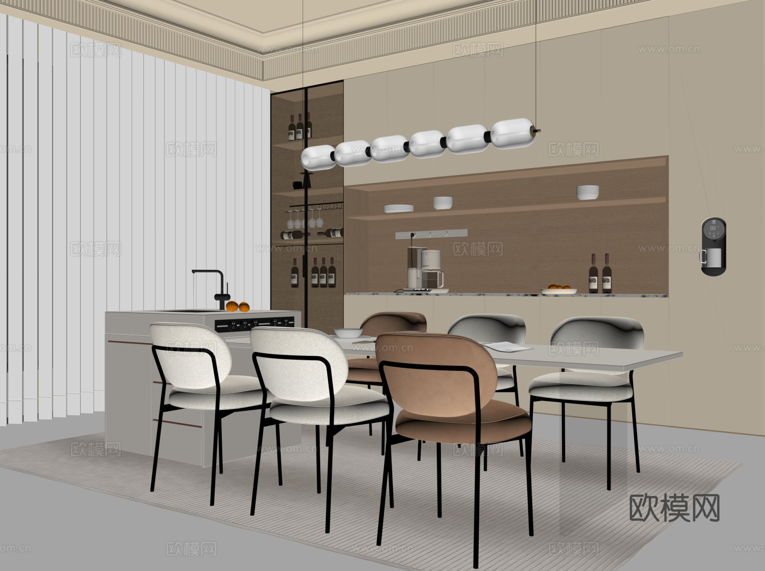 奶油风餐厅su模型