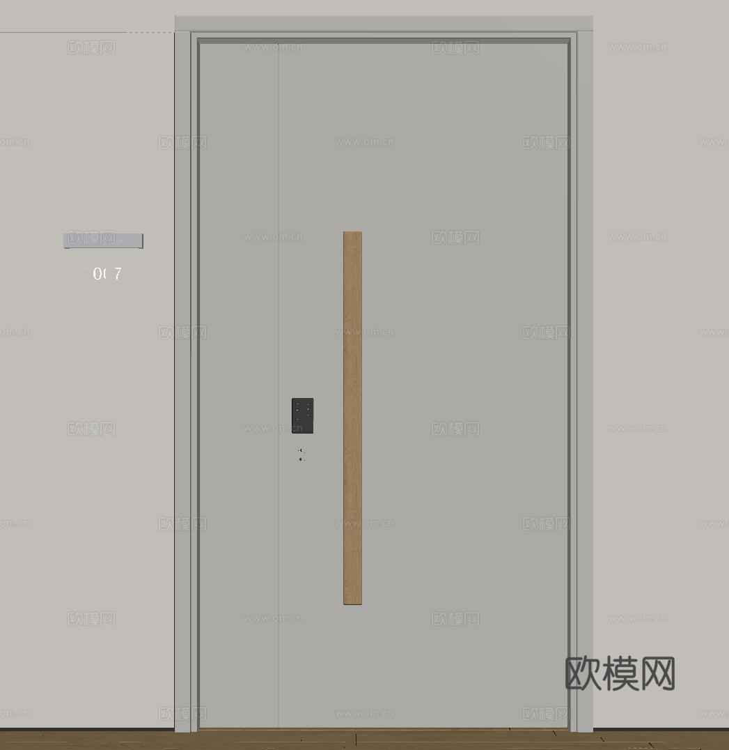 现代极简单开门 中古防盗门 通顶入户门 子母门 密码门 别墅su模型