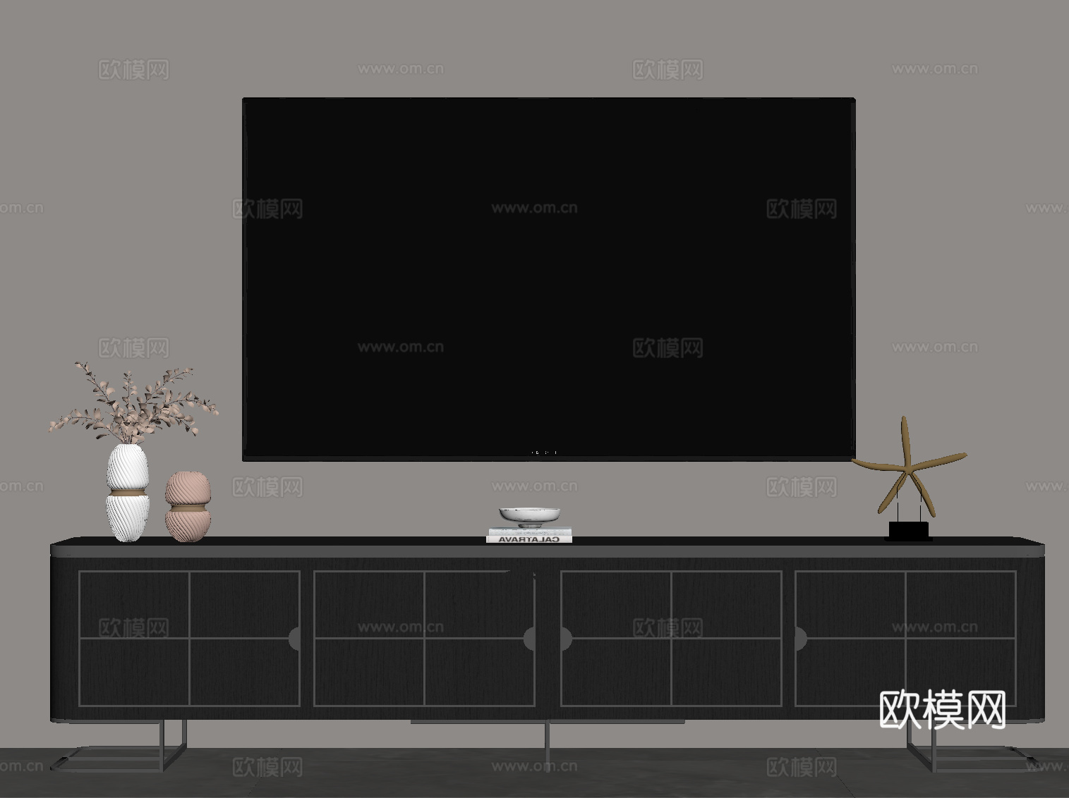 现代意式电视柜su模型