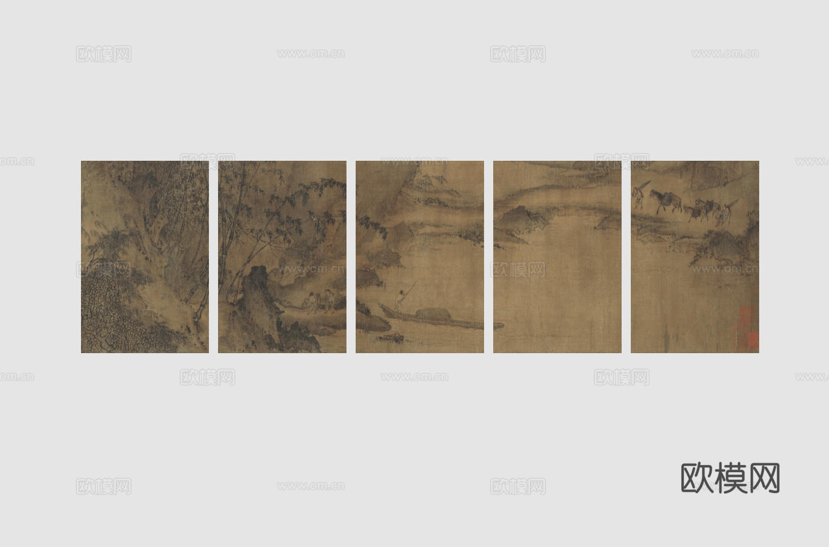 新中式禅意装饰画 宋式挂画 侘寂风挂画 中古风卷轴画 山水字su模型