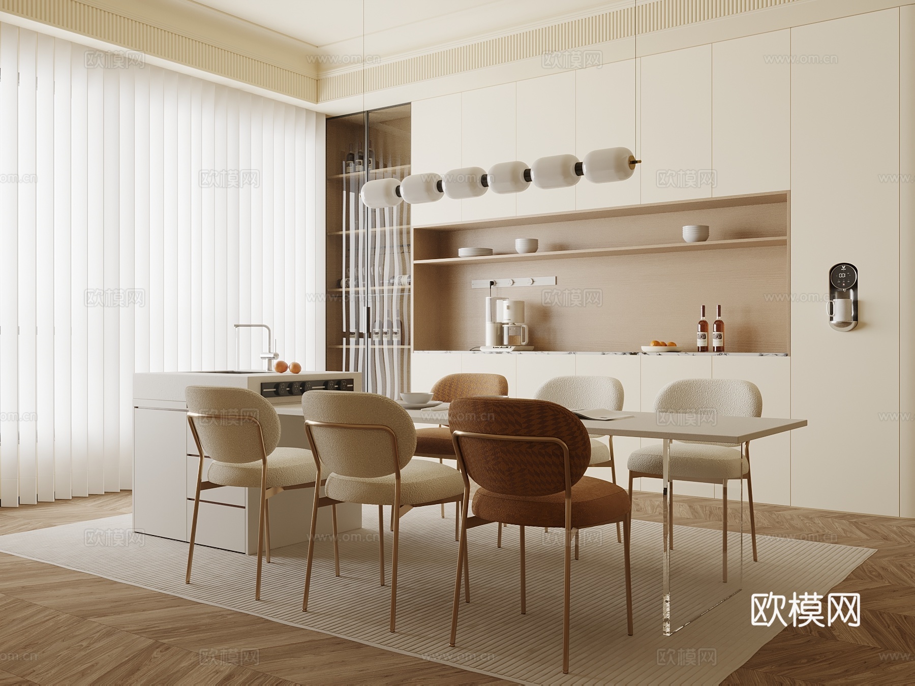 奶油风餐厅su模型