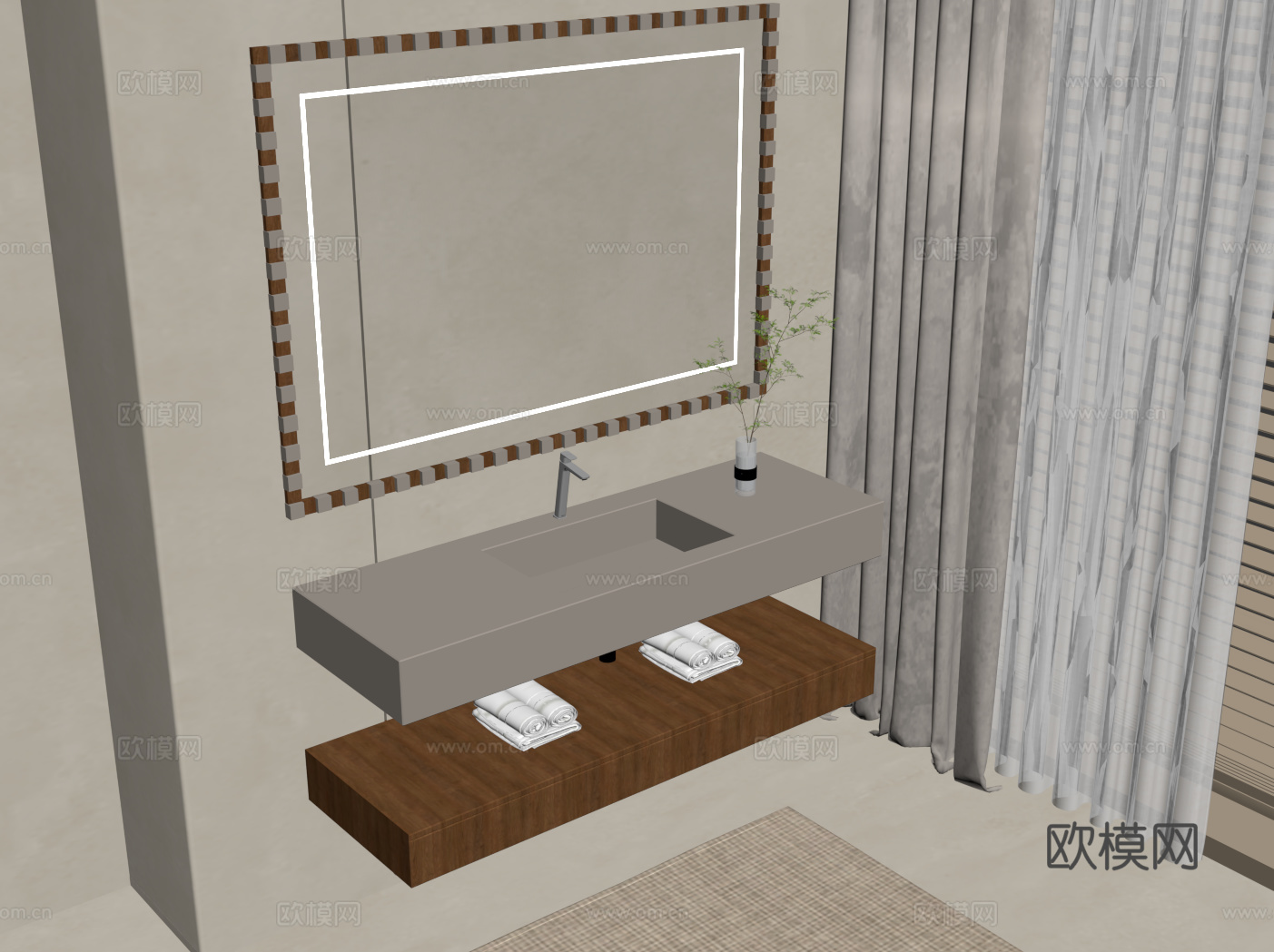 中古风浴室柜su模型