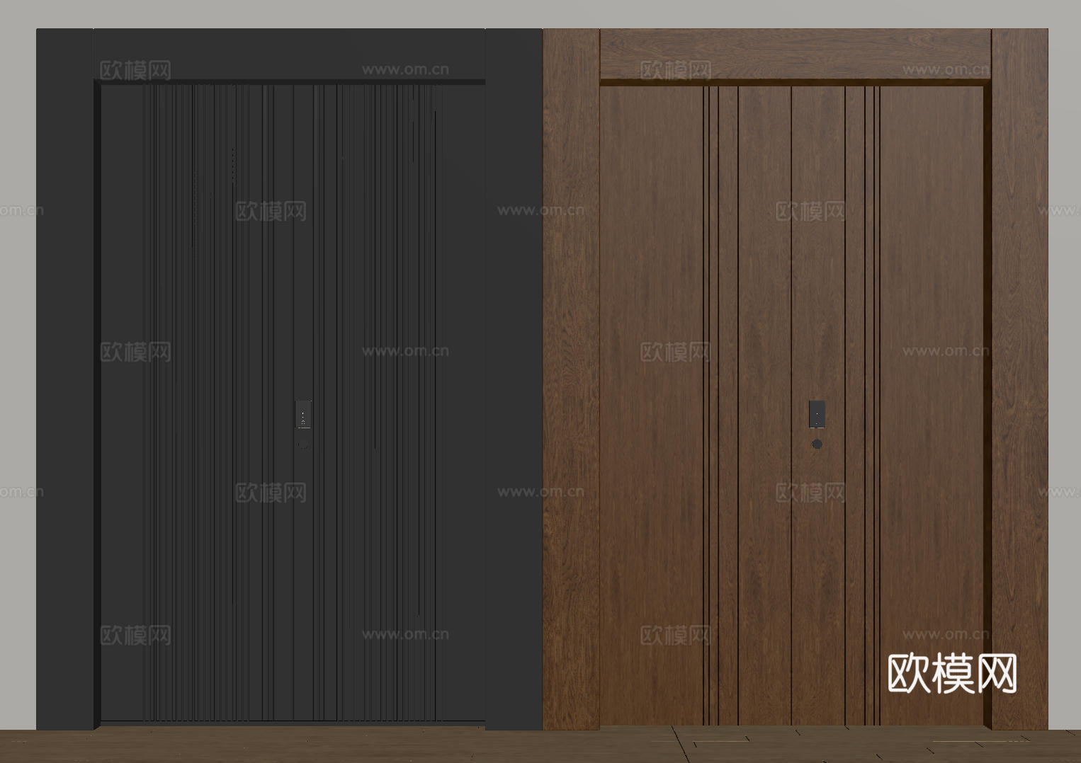 现代极简双开门 中古平开门 入户门 防盗门 通顶对开门 别墅su模型