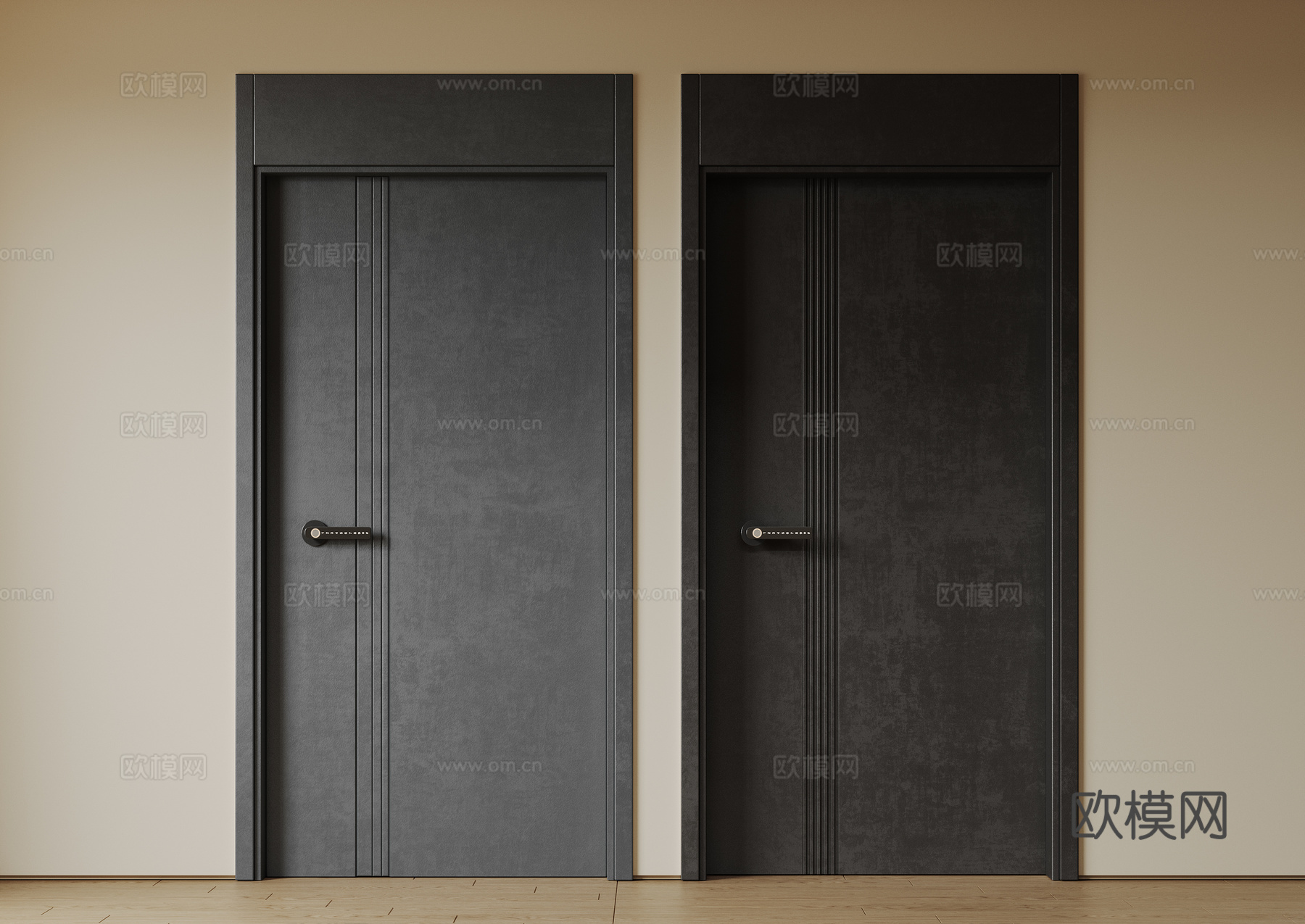 现代极简单开门 中古防盗门 通顶入户门 子母门 密码门 别墅su模型
