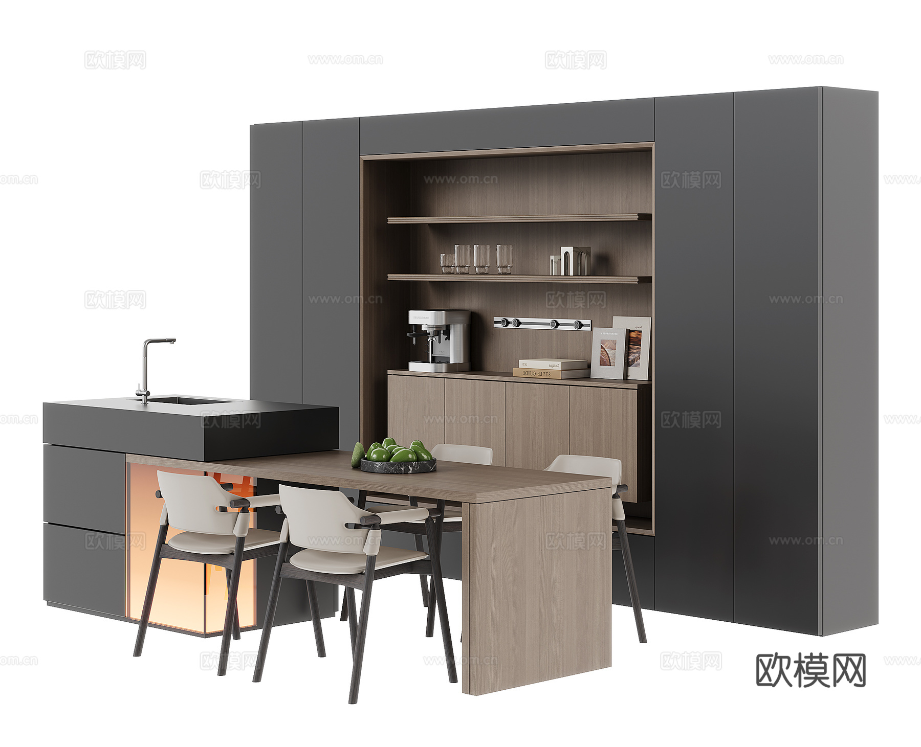 现代岛台餐桌3d模型下载