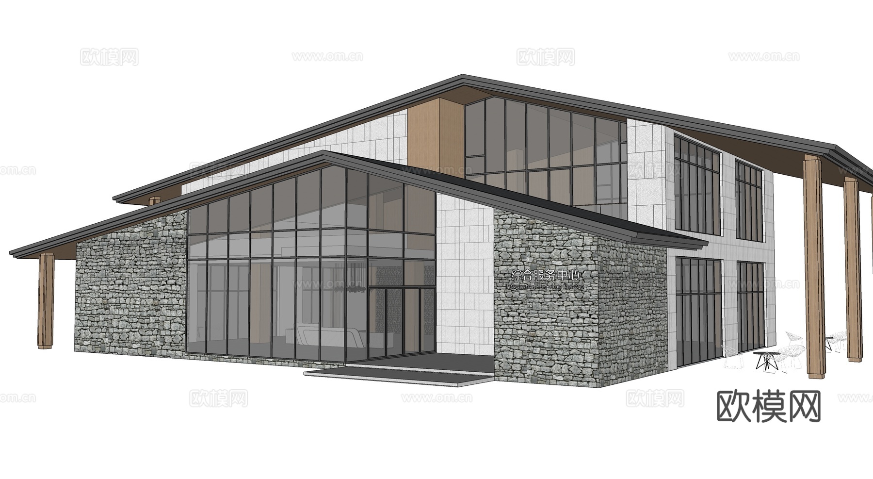 现代游客接待中心 游客服务中心建筑su模型