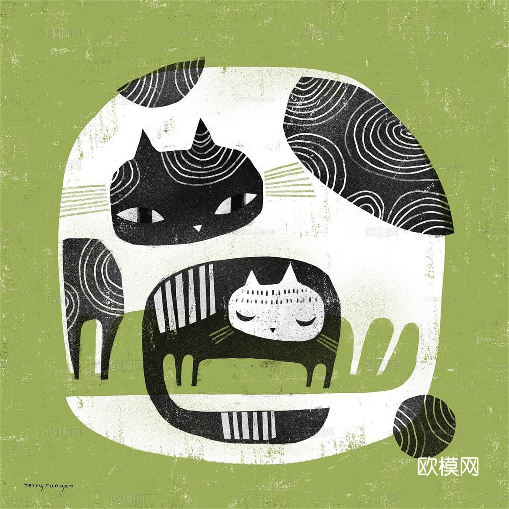 可爱动物手绘创意童趣插画猫咪动物插画治愈系插画可爱儿童插画下载