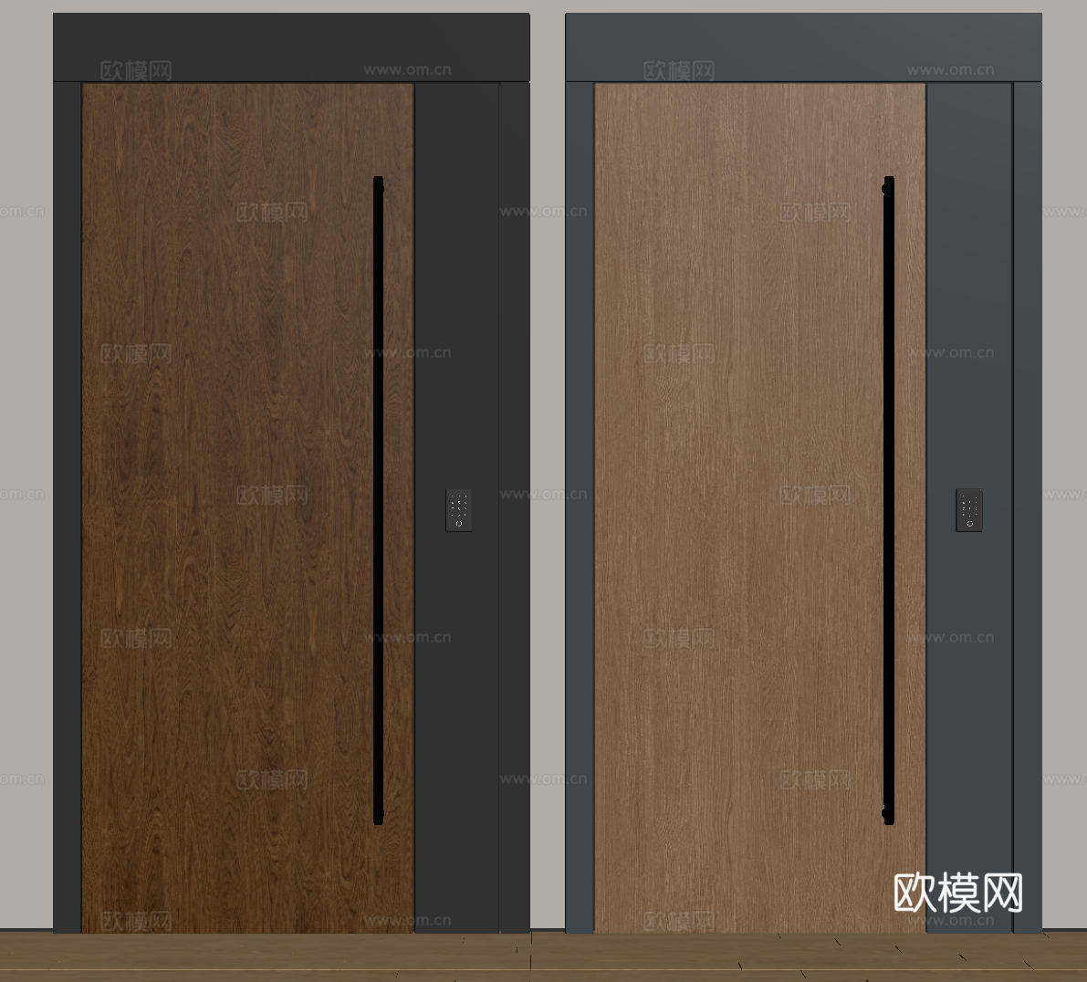 现代极简单开门 中古防盗门 通顶入户门 子母门 密码门 别墅su模型