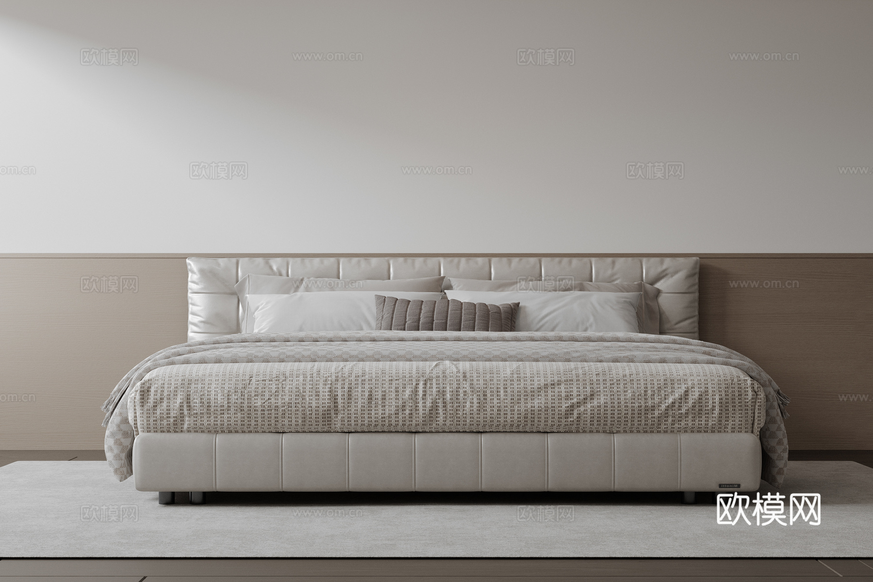 现代意式双人床 皮质床 布艺双人床 中古主卧床 地台床 极简su模型