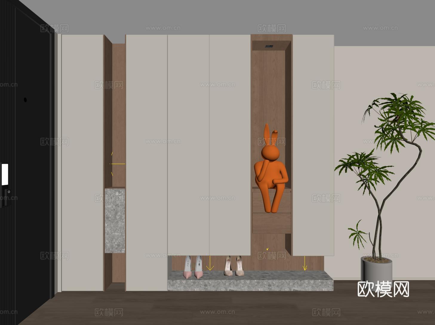 现代定制玄关鞋柜 通顶鞋柜su模型