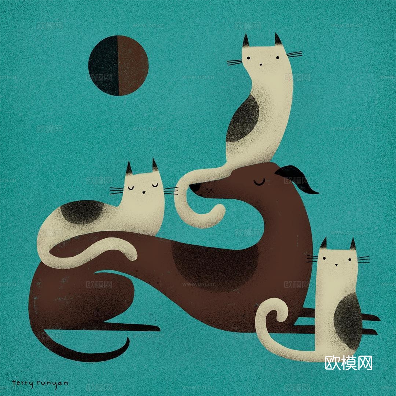 可爱动物手绘创意童趣插画猫咪动物插画治愈系插画可爱儿童插画下载