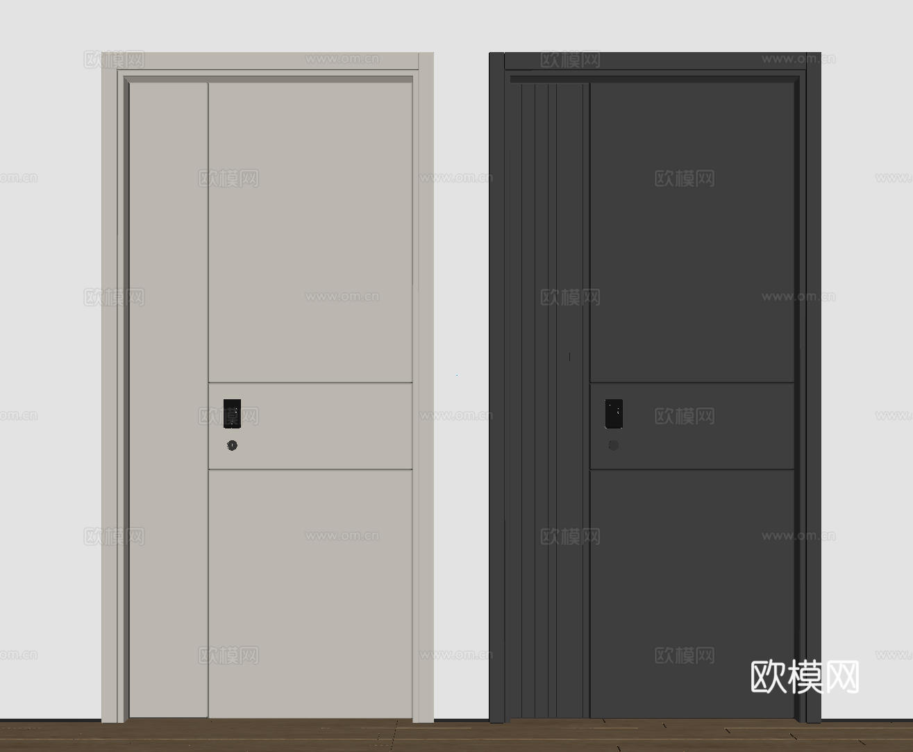 现代极简单开门 中古防盗门 通顶入户门 子母门 密码门 别墅su模型