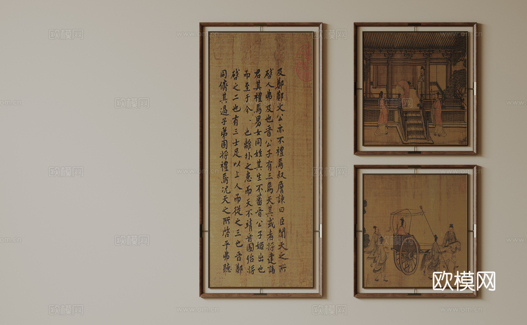 现代极简挂画 抽象装饰画 高端艺术挂画 中古风装饰画 意式su模型