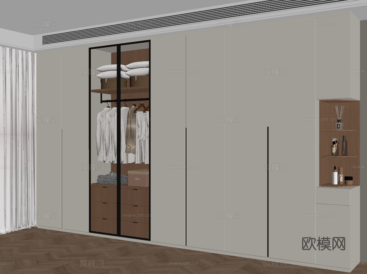 现代中古衣柜su模型