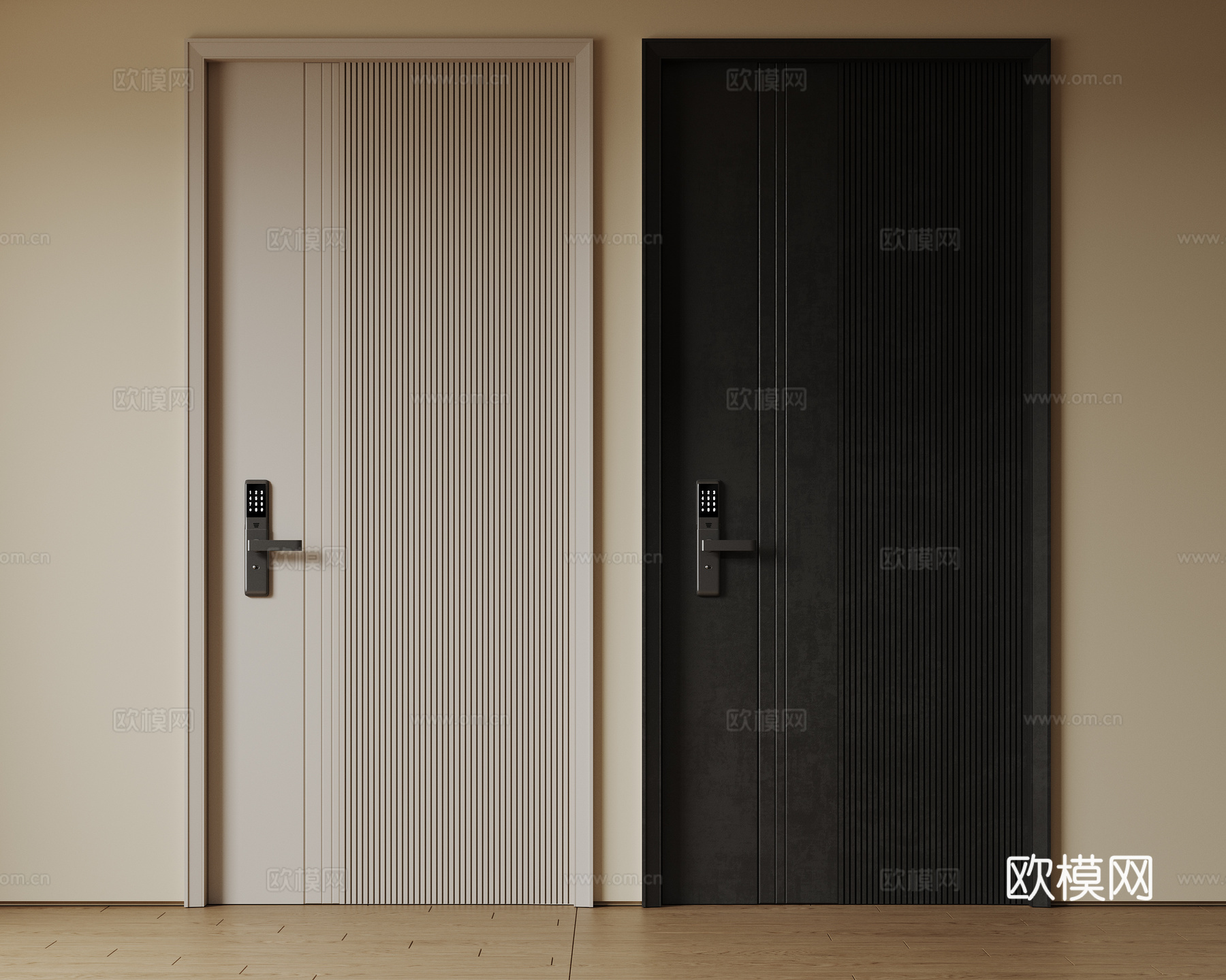 现代极简单开门 中古防盗门 通顶入户门 子母门 密码门 别墅su模型