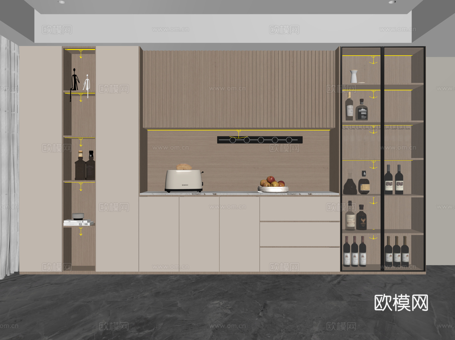 现代定制酒柜 满墙酒柜su模型