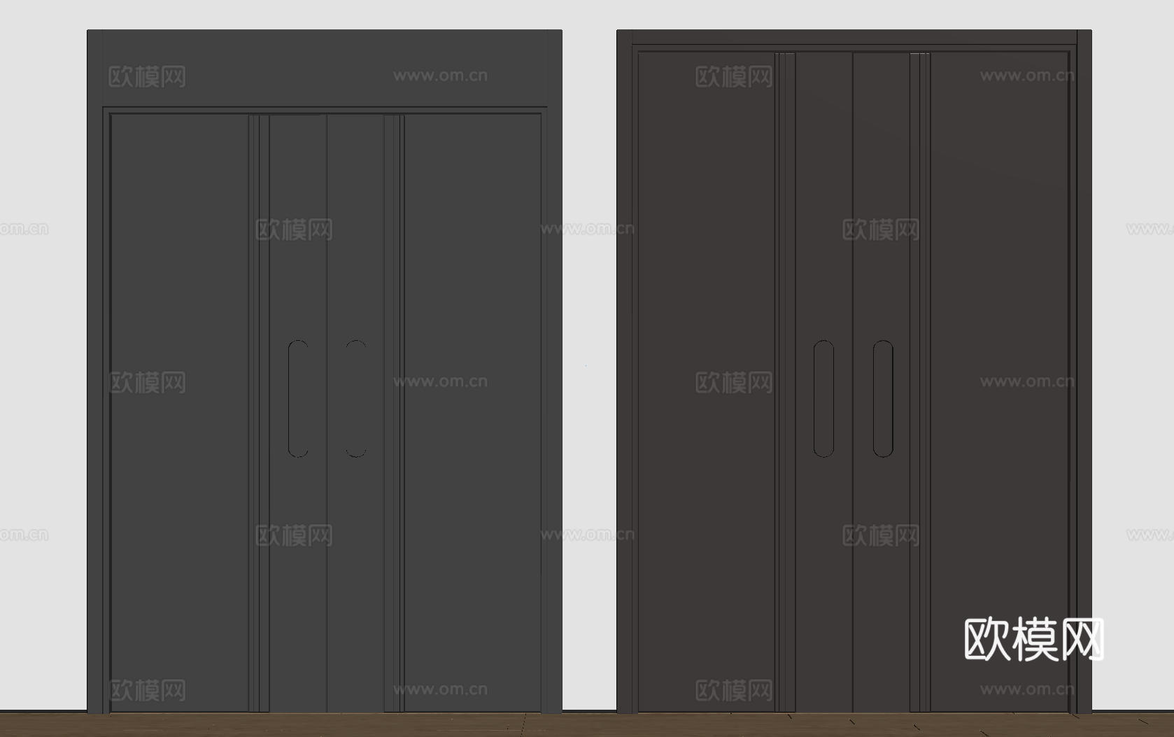 现代极简双开门 中古平开门 入户门 防盗门 通顶对开门 别墅su模型