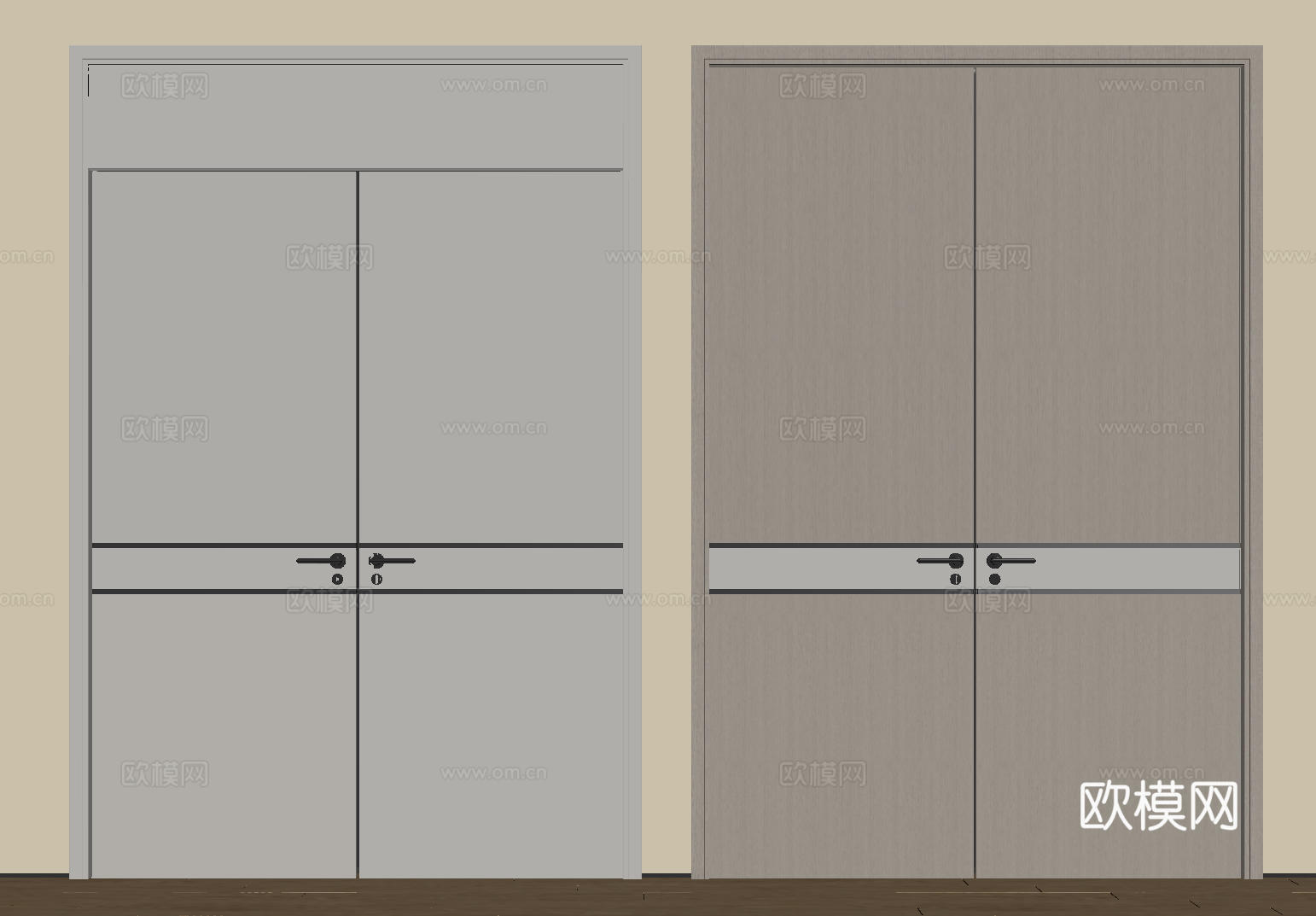 现代极简双开门 中古平开门 入户门 防盗门 通顶对开门 别墅su模型