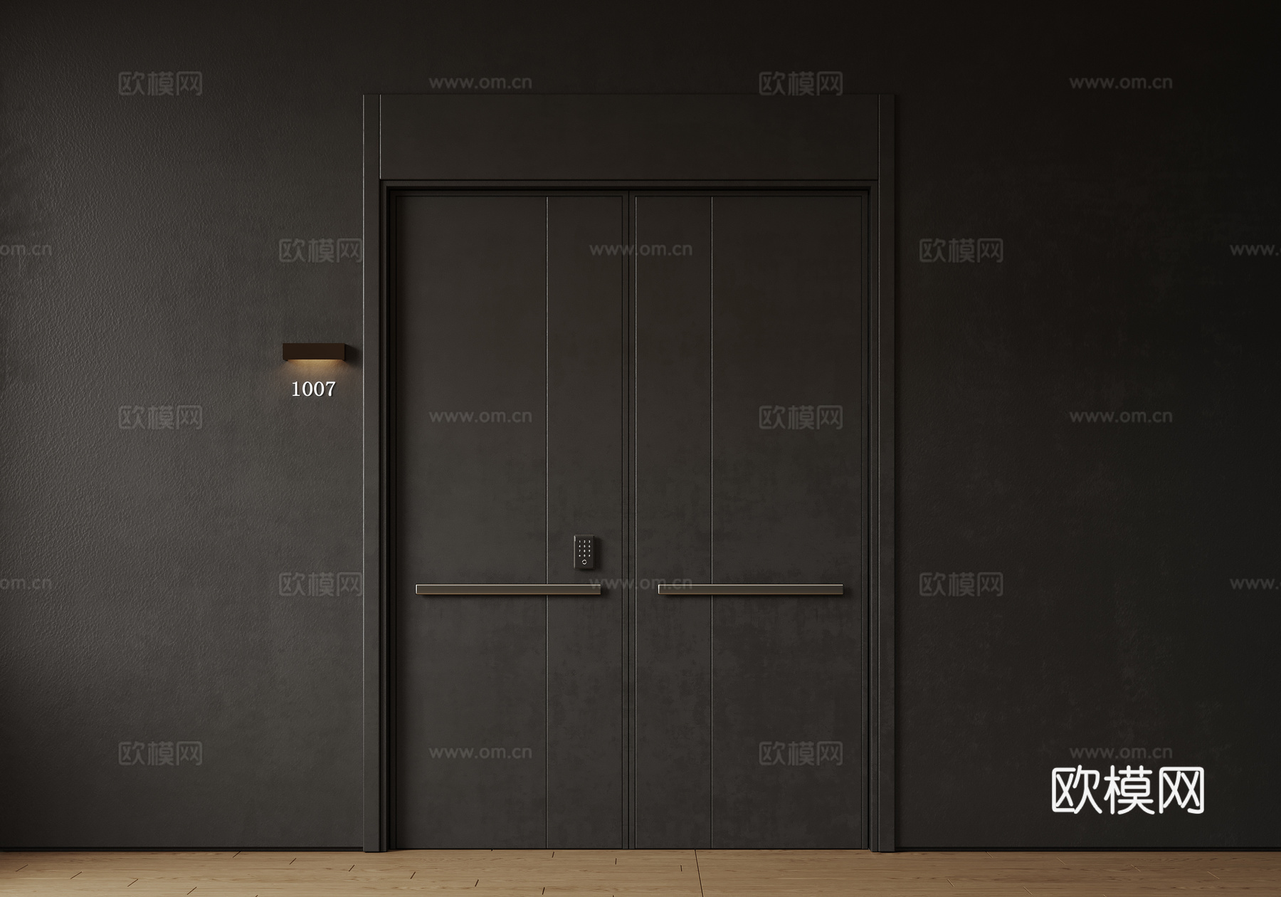 现代极简双开门 中古平开门 入户门 防盗门 通顶对开门 别墅su模型