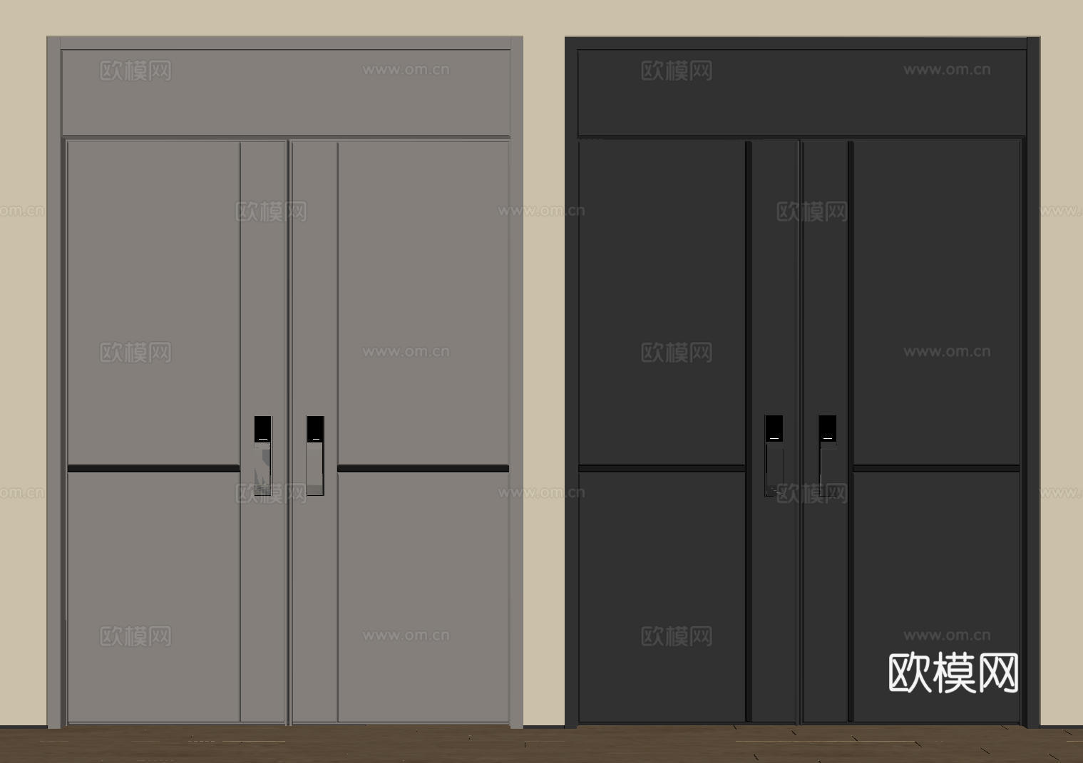 现代极简双开门 中古平开门 入户门 防盗门 通顶对开门 别墅su模型