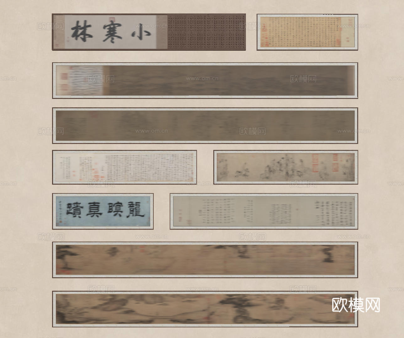 新中式禅意装饰画 宋式挂画 侘寂风挂画 中古风卷轴画 山水字su模型